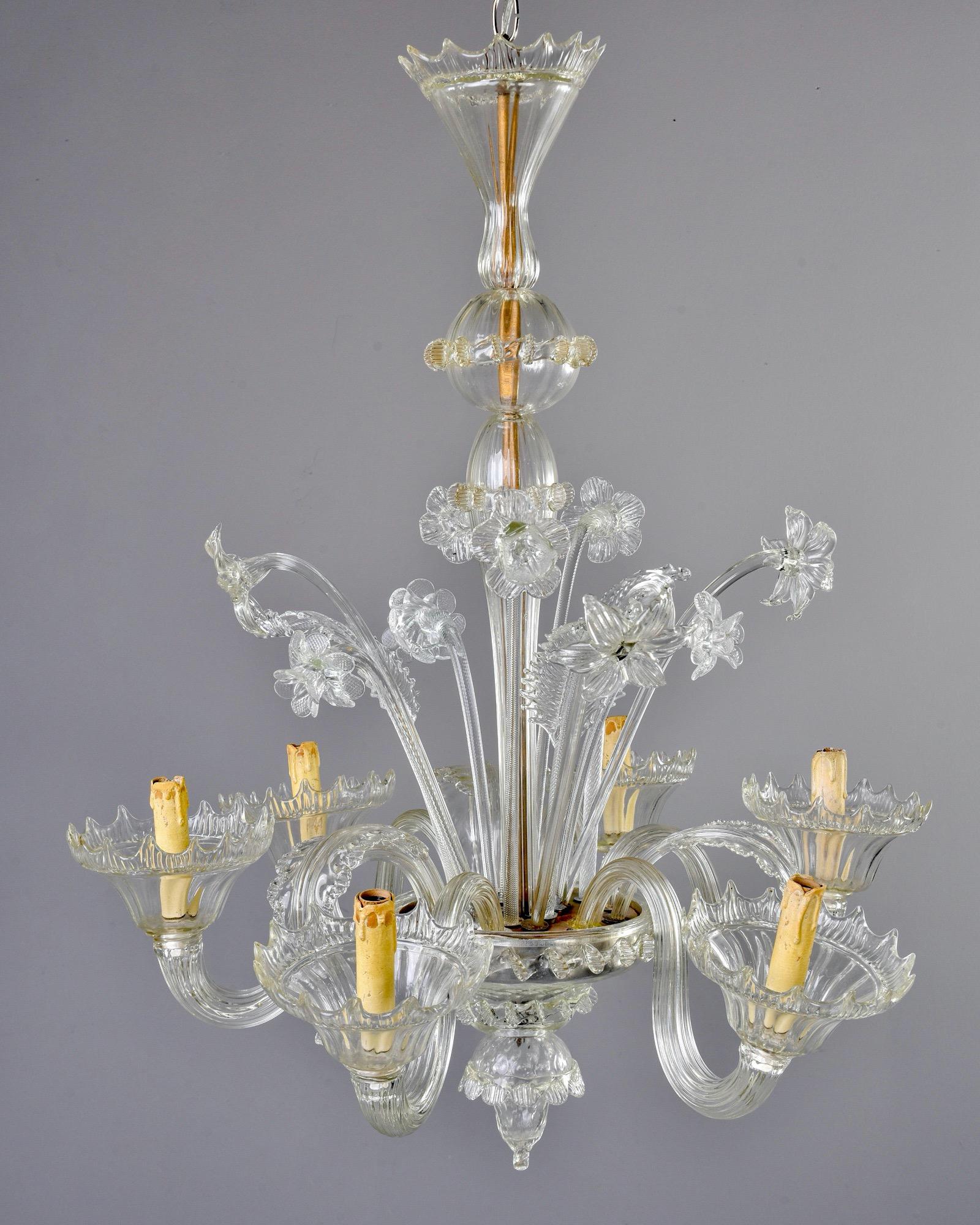 20th Century Six-Light Clear Venetian Glass Daffodil Chandelier
