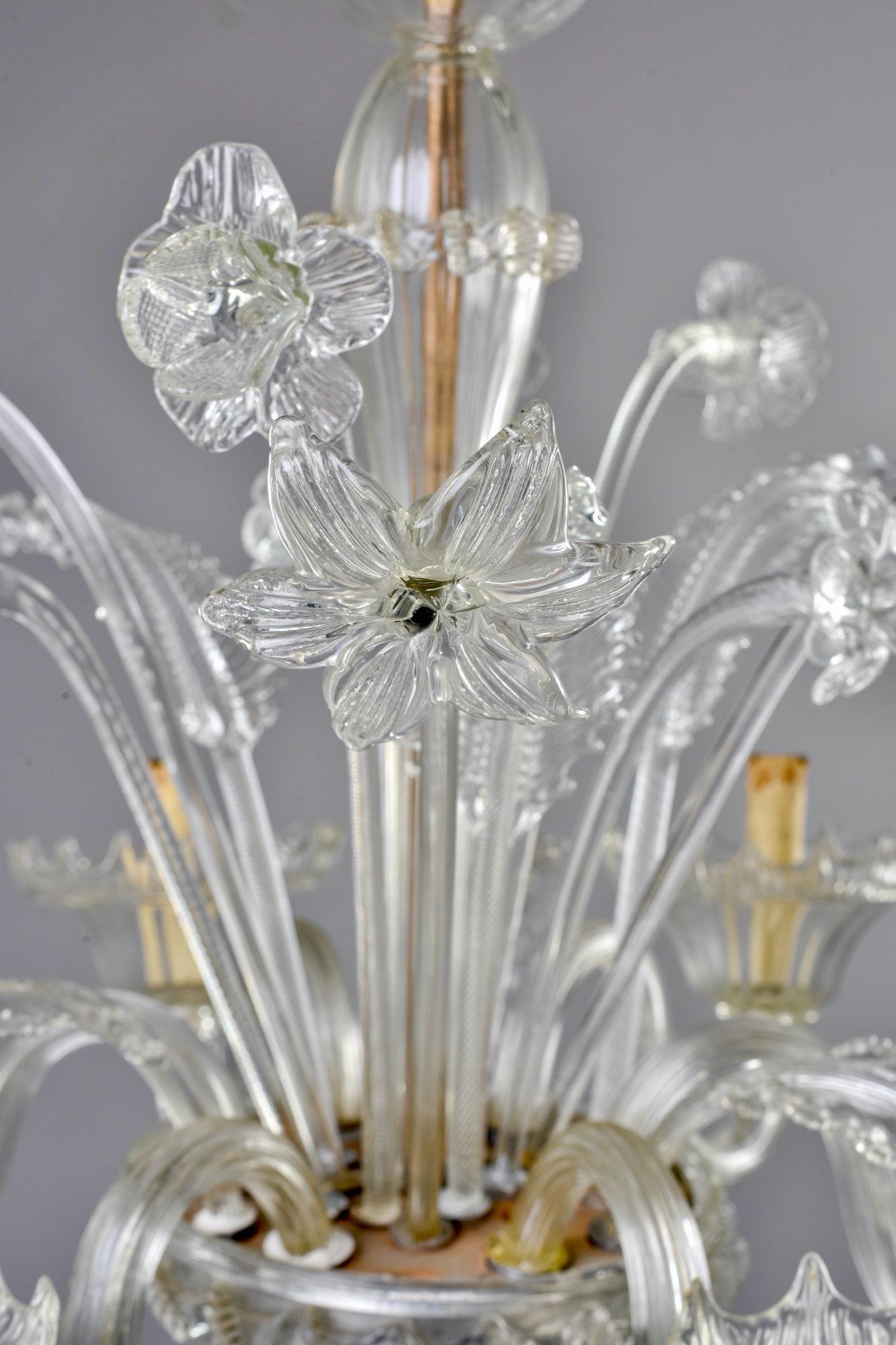 Six-Light Clear Venetian Glass Daffodil Chandelier 1