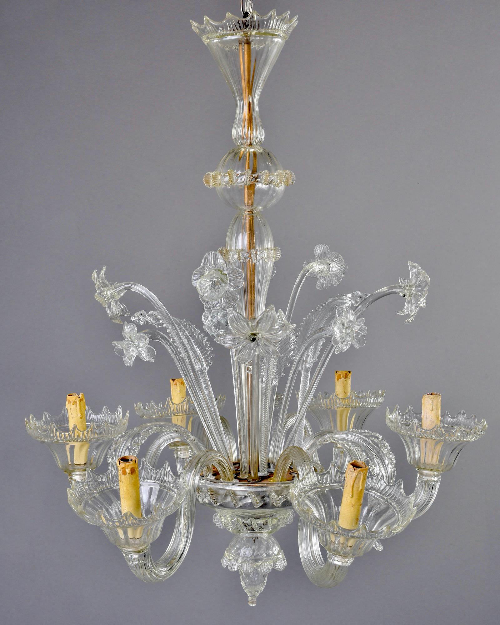 Six-Light Clear Venetian Glass Daffodil Chandelier 2