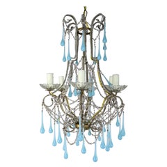 Six Light Crystal Beaded Chandelier with Aqua Drops, circa 1930s