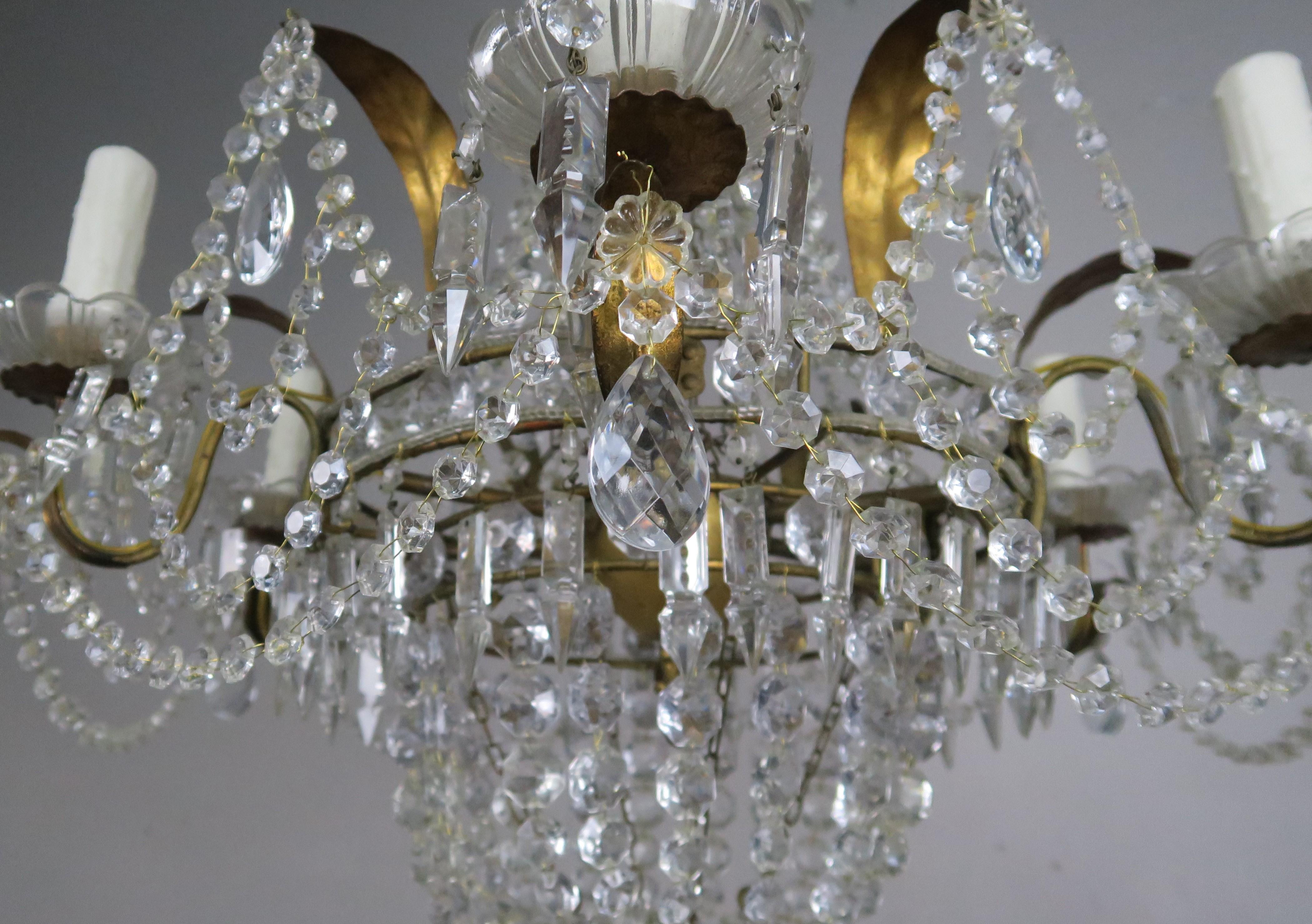 Six Light French Gilt Metal Crystal Beaded Chandelier, circa 1900s For ...