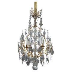 Antique Six-light gilt bronze cage Chandelier with cut crystal pendants and daggers