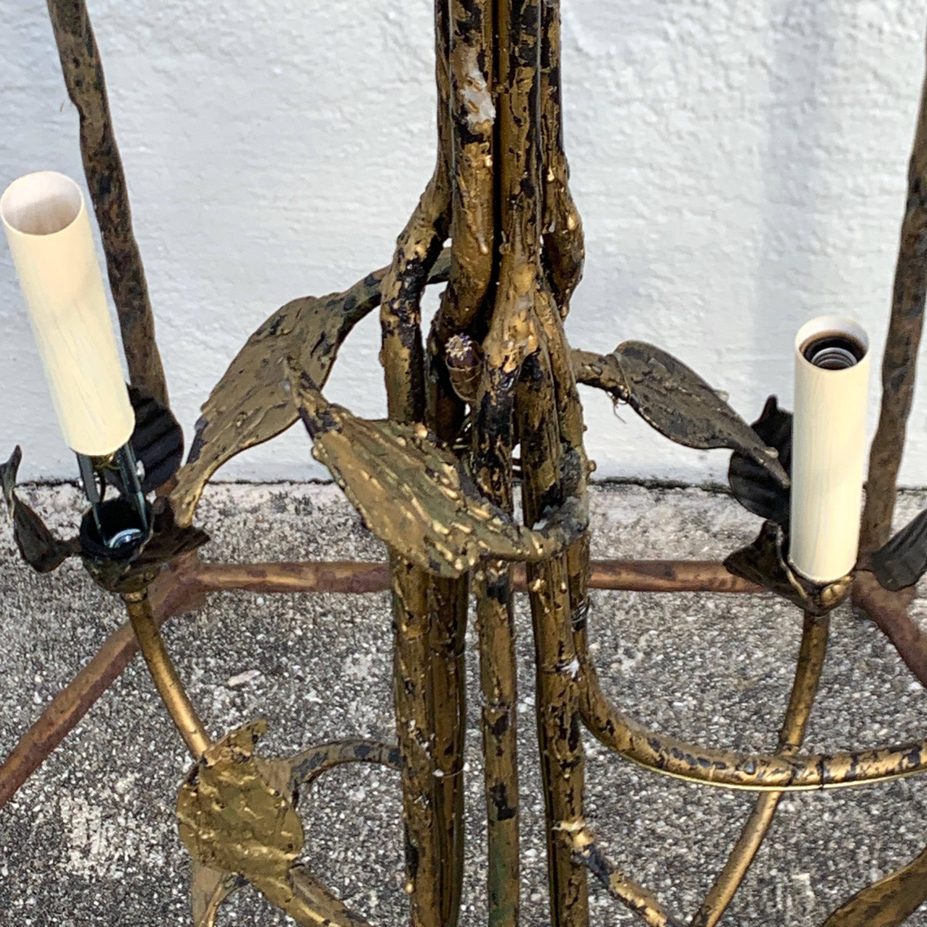 Six Light Gilt Iron Lantern in the Style of Giacometti In Good Condition In West Palm Beach, FL