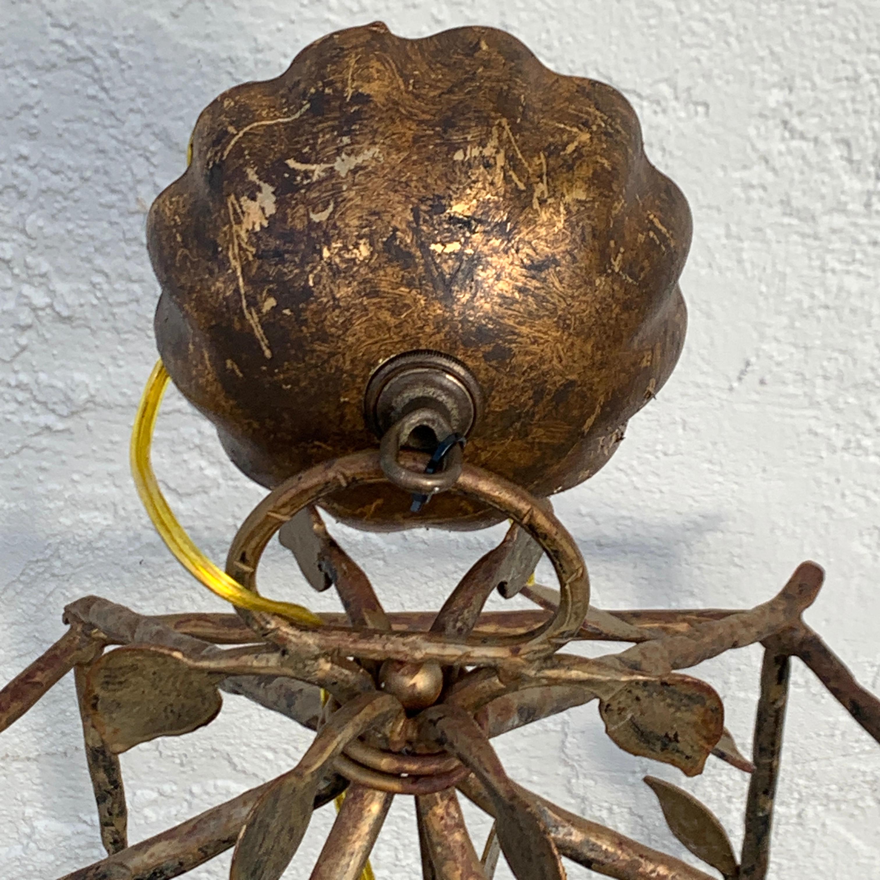 European Six Light Gilt Iron Lantern in the Style of Giacometti