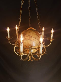 Six-Light Gilt-Metal World Globe Chandelier
