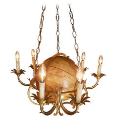 Vintage Six-Light Gilt-Metal World Globe Chandelier