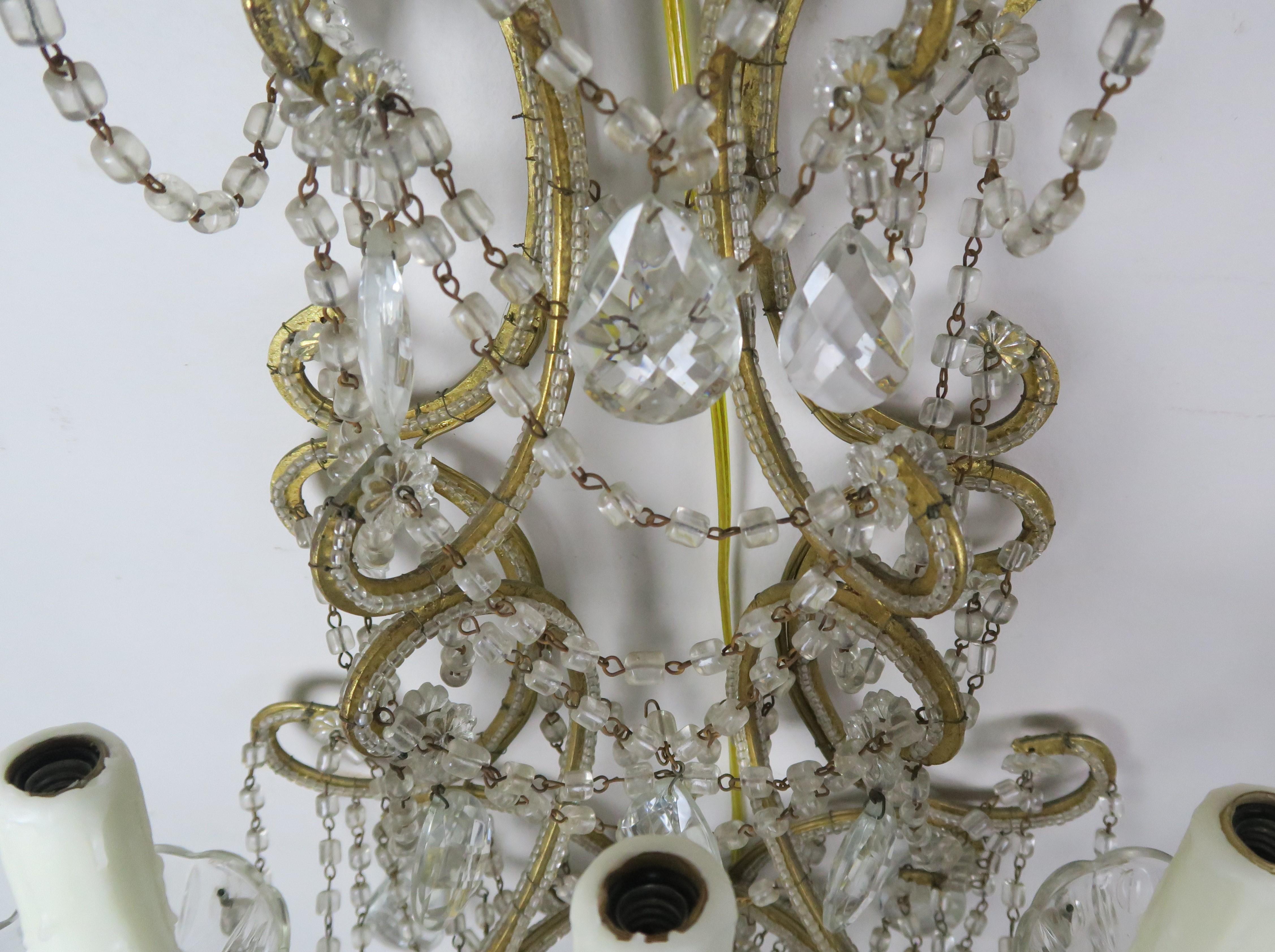 Italienischer Perlenkristall-Wandleuchter mit sechs Leuchten, ca. 1940er Jahre (Metall)