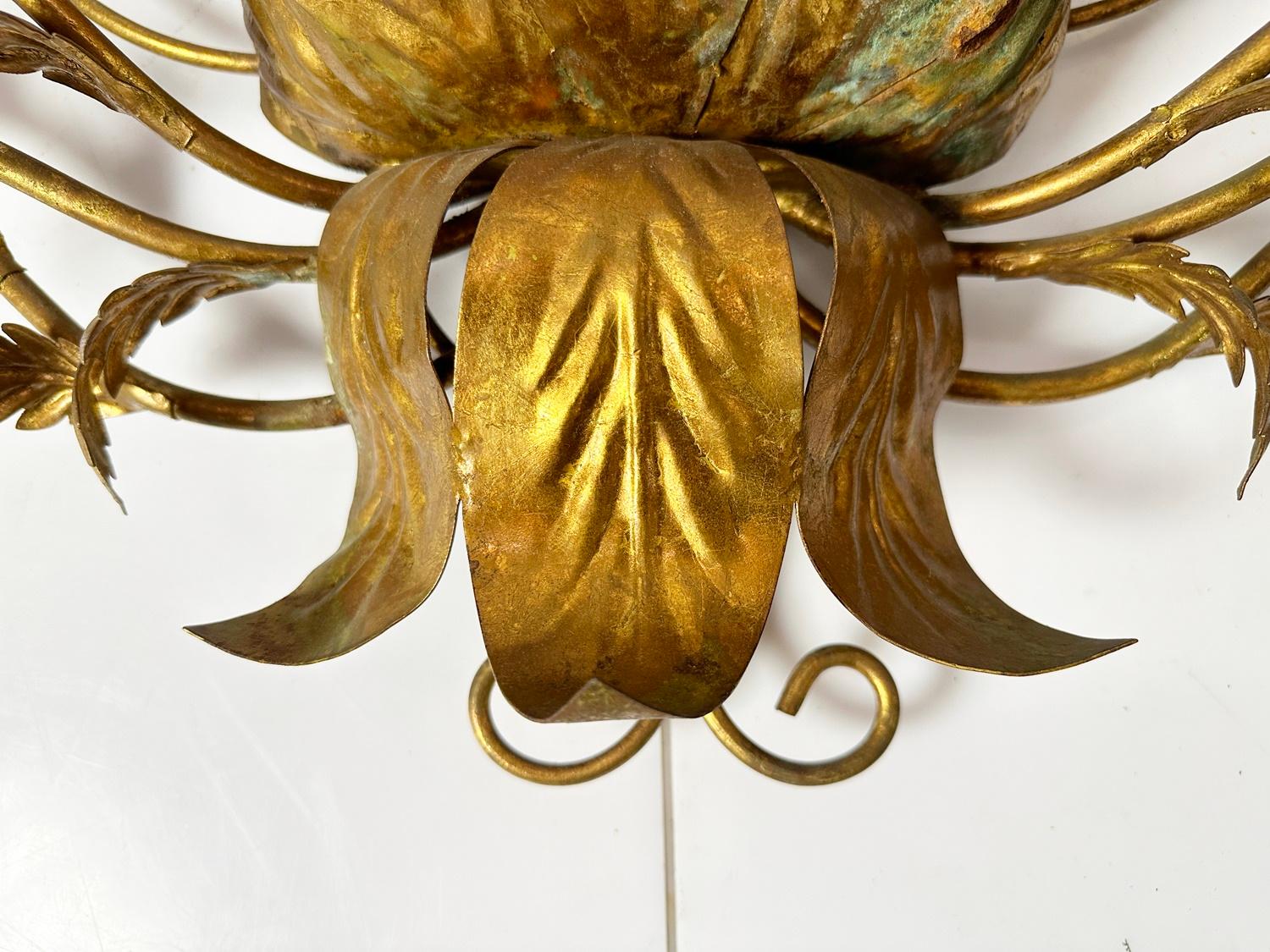 Late 20th Century Six-Light Italian Gilt Tole Metal Sconce, Italy 1970's For Sale