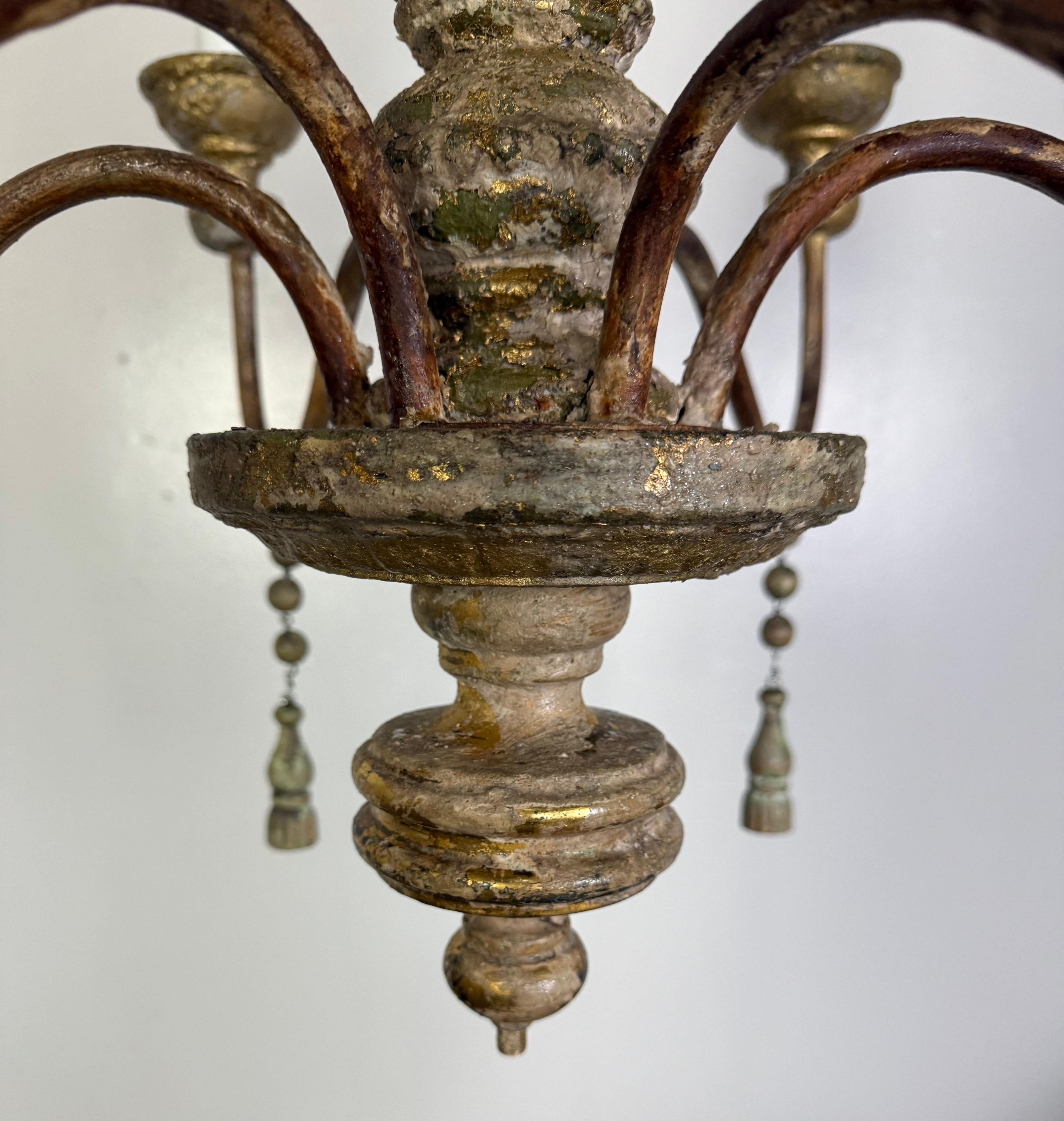 Romantic Six light Italian Giltwood Chandelier