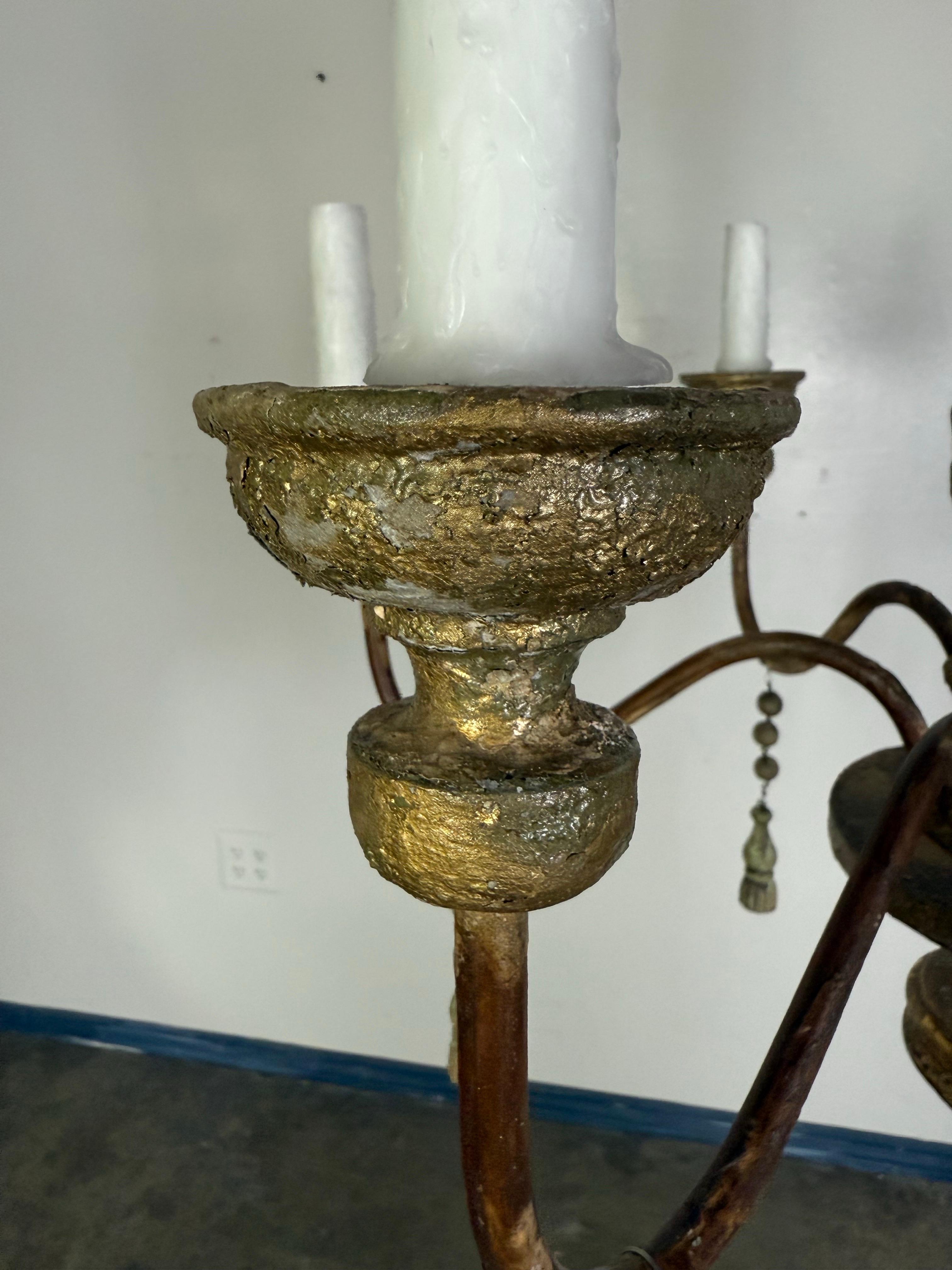 Wood Six light Italian Giltwood Chandelier