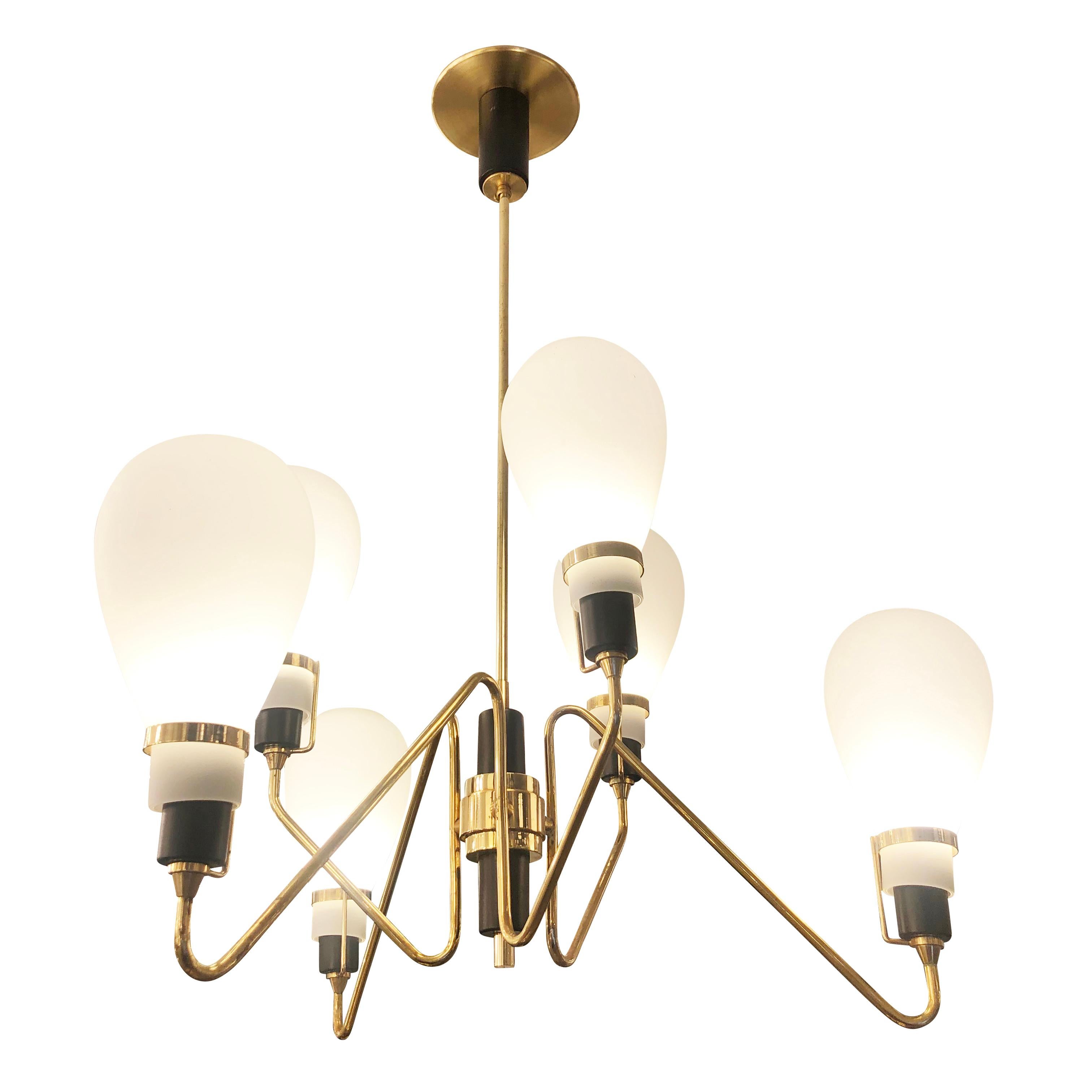 Six-Light Italian Midcentury Chandelier In Good Condition In New York, NY