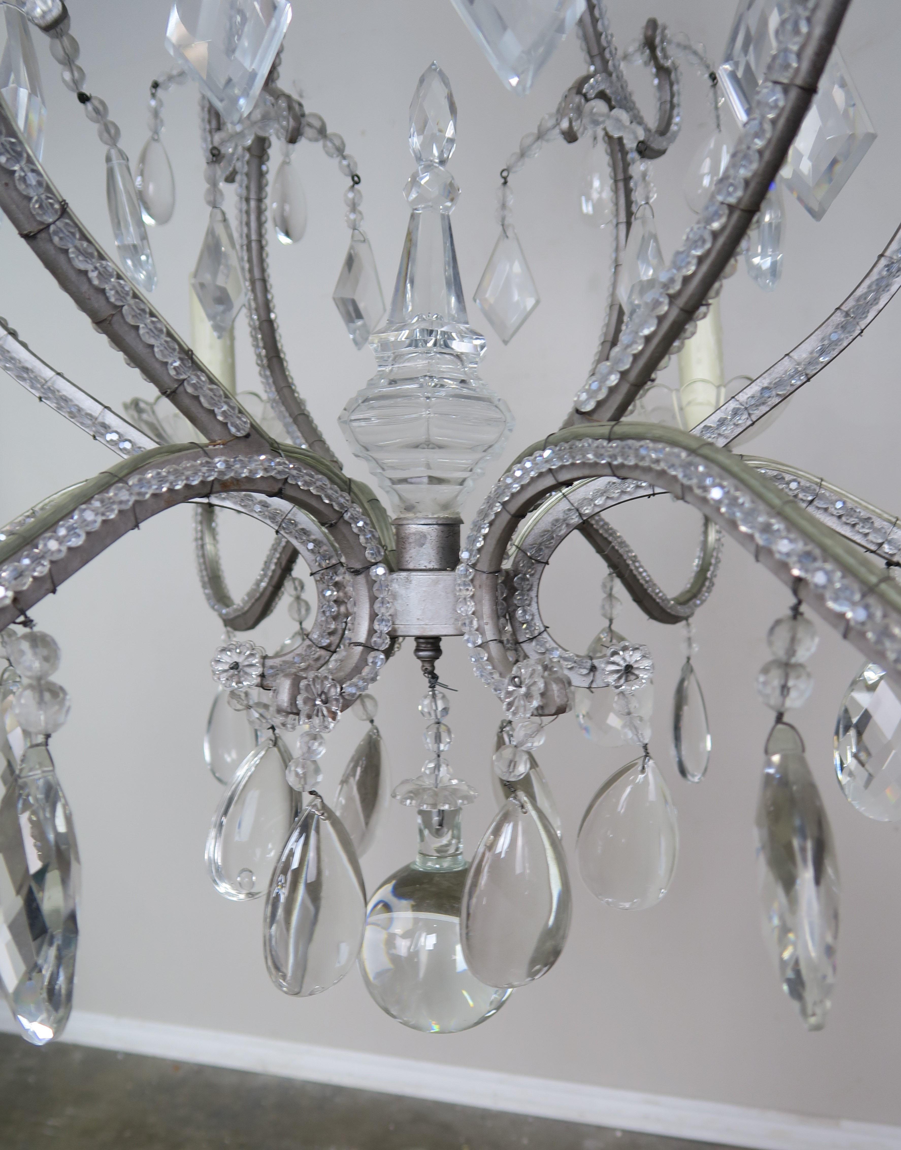 Gilt Six-Light Italian Style Beaded Crystal Chandelier