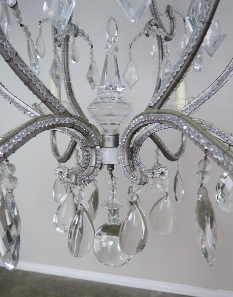 Gilt Six-Light Italian Style Beaded Crystal Chandelier For Sale