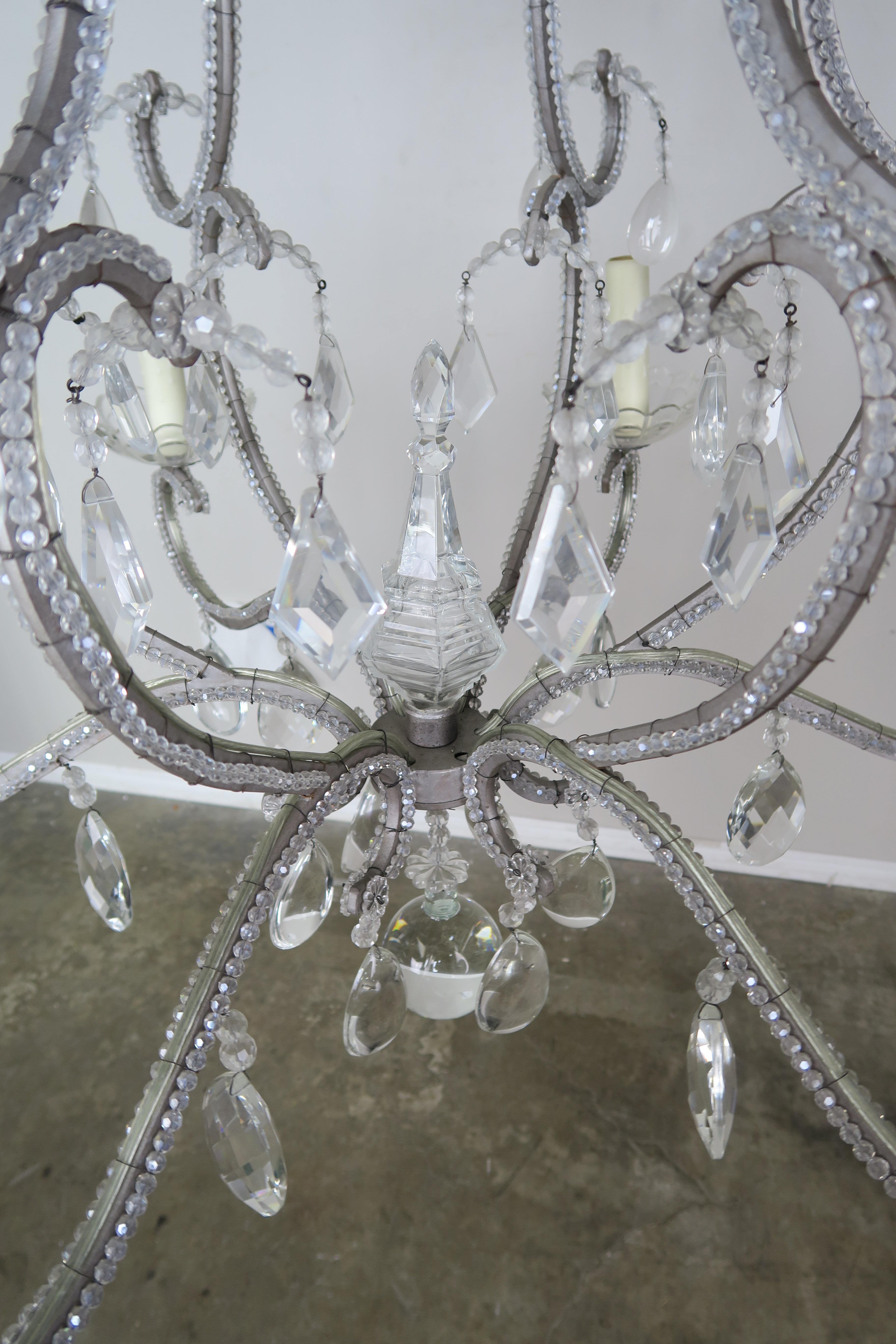 20th Century Six-Light Italian Style Beaded Crystal Chandelier