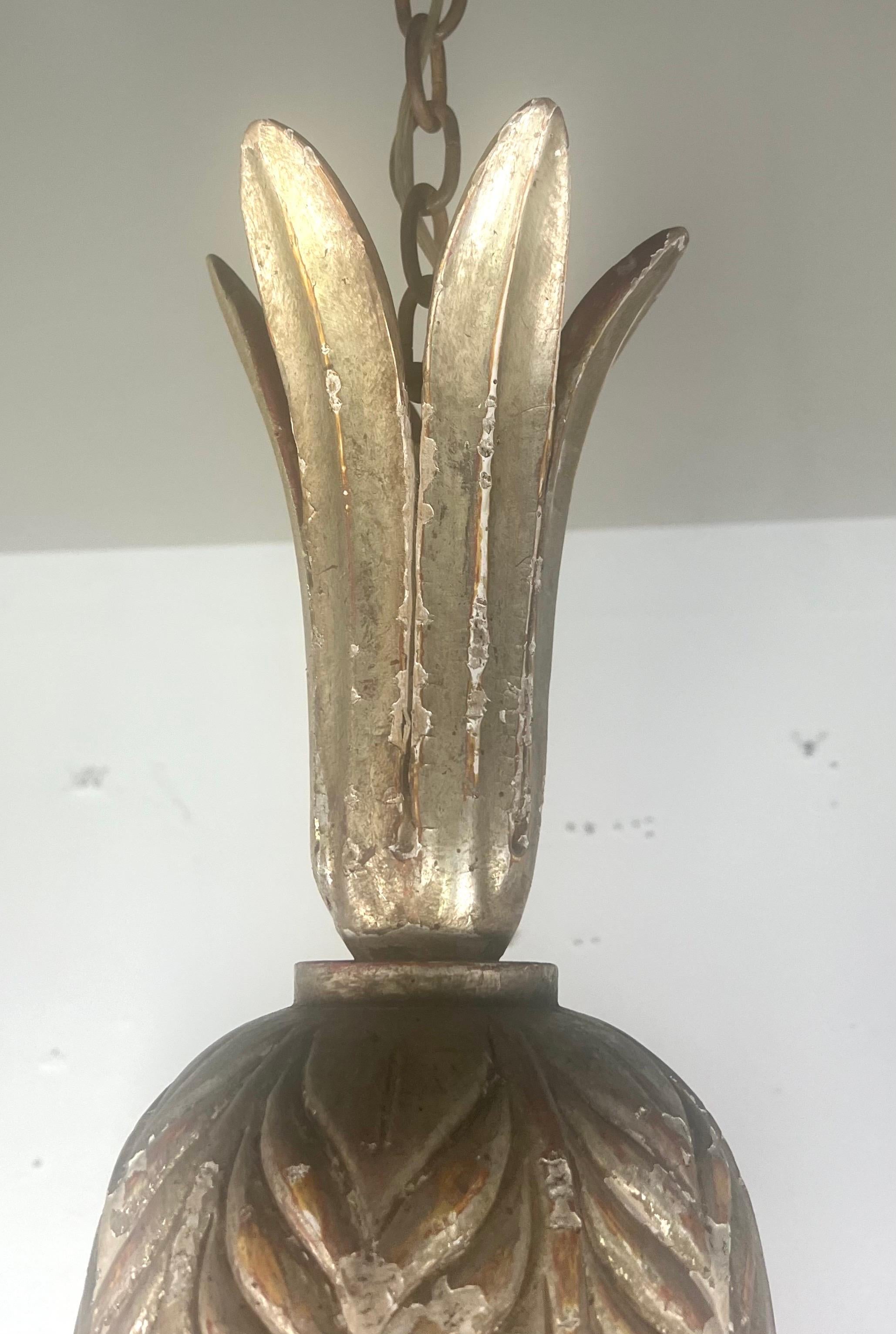 Lampadario a sei luci in legno argentato in stile italiano in vendita 12