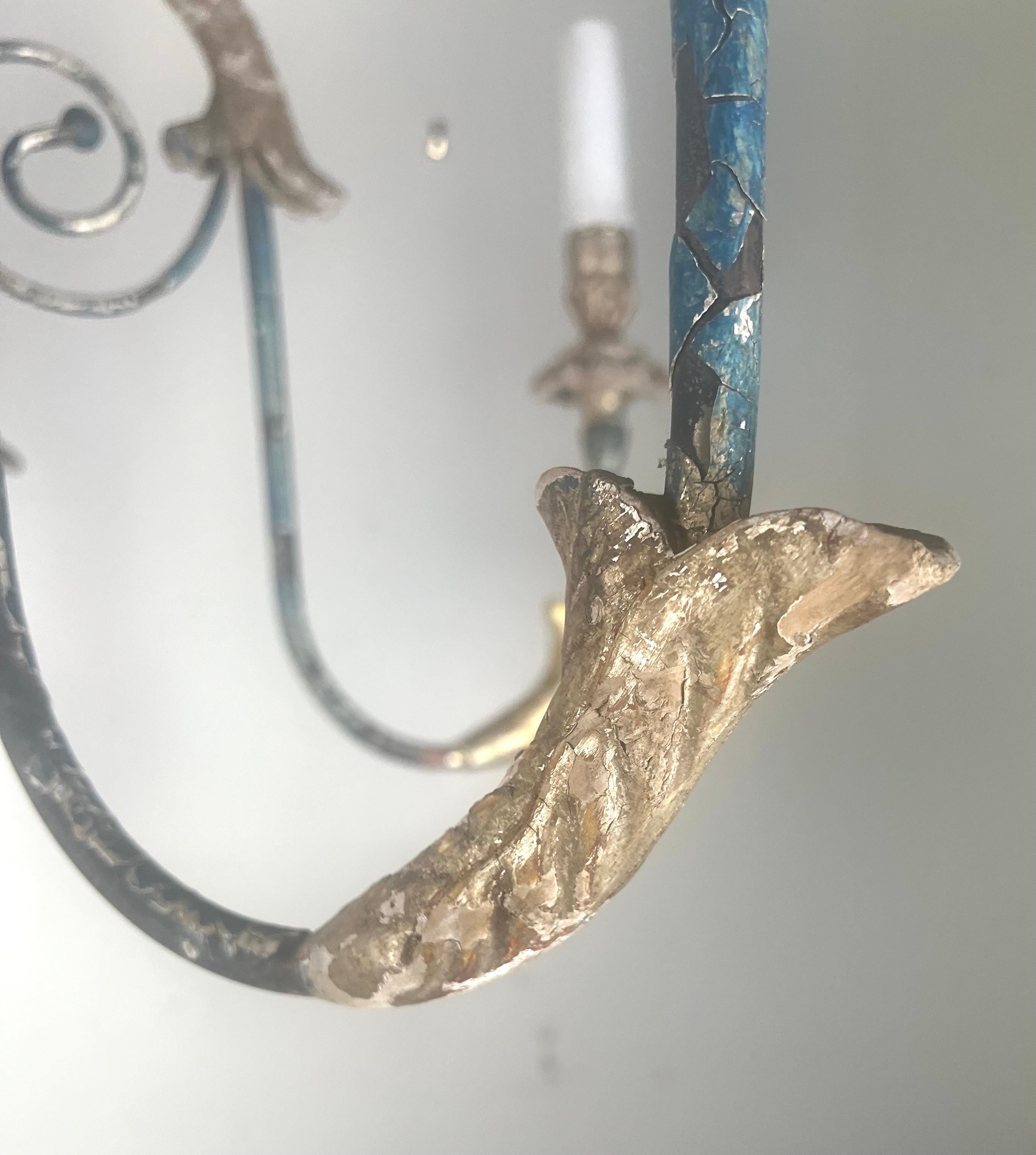 Foglia d’argento Lampadario a sei luci in legno argentato in stile italiano in vendita