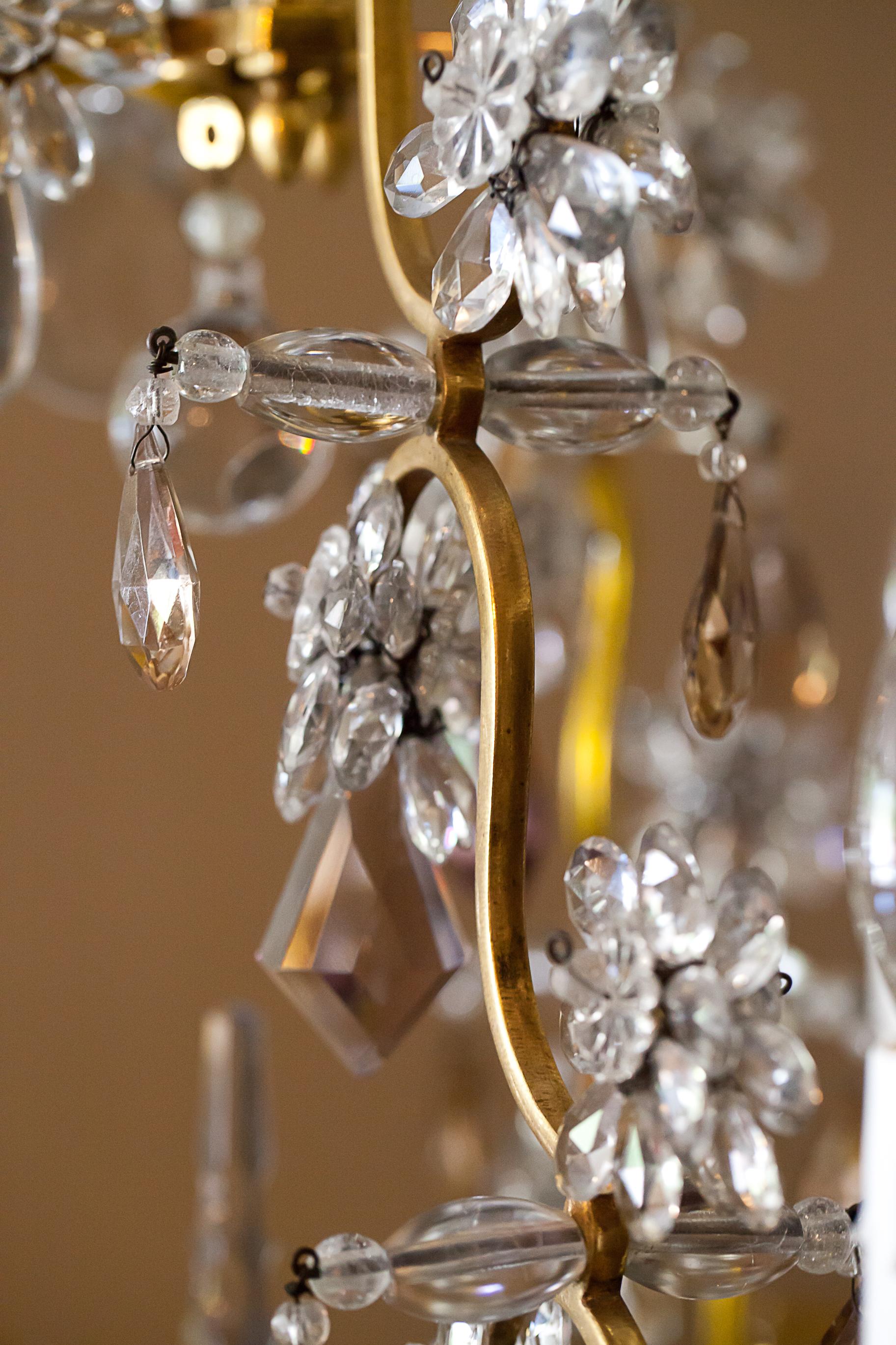 Six-Light Louis XV Style Bronze and Crystal Chandelier, France, circa 1930 5
