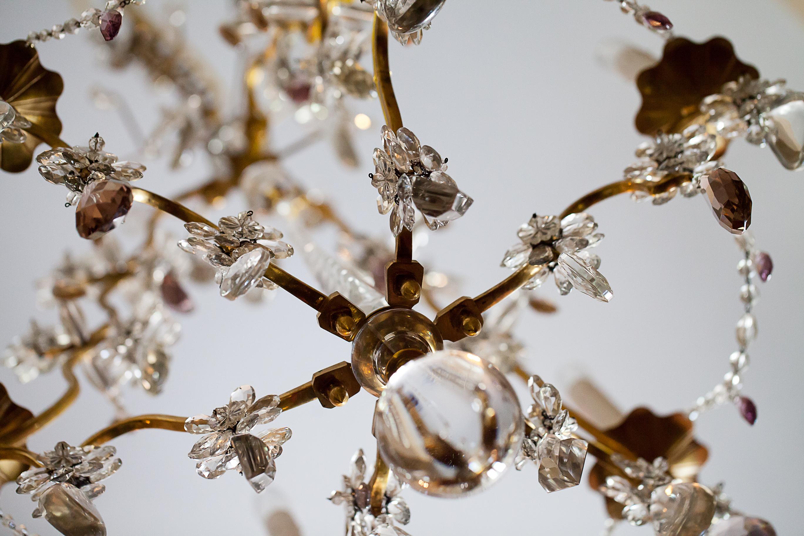 20th Century Six-Light Louis XV Style Bronze and Crystal Chandelier, France, circa 1930