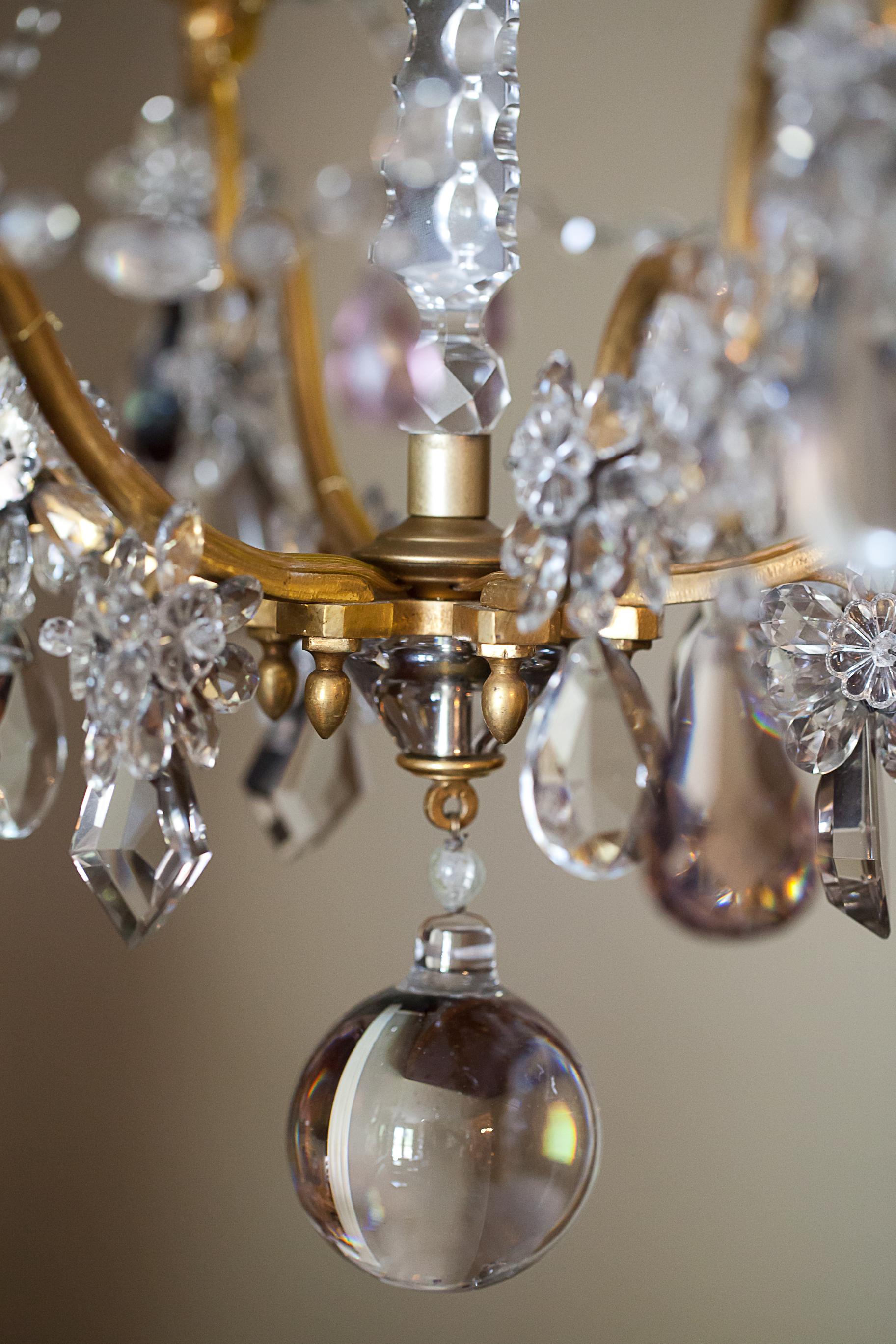 Six-Light Louis XV Style Bronze and Crystal Chandelier, France, circa 1930 1