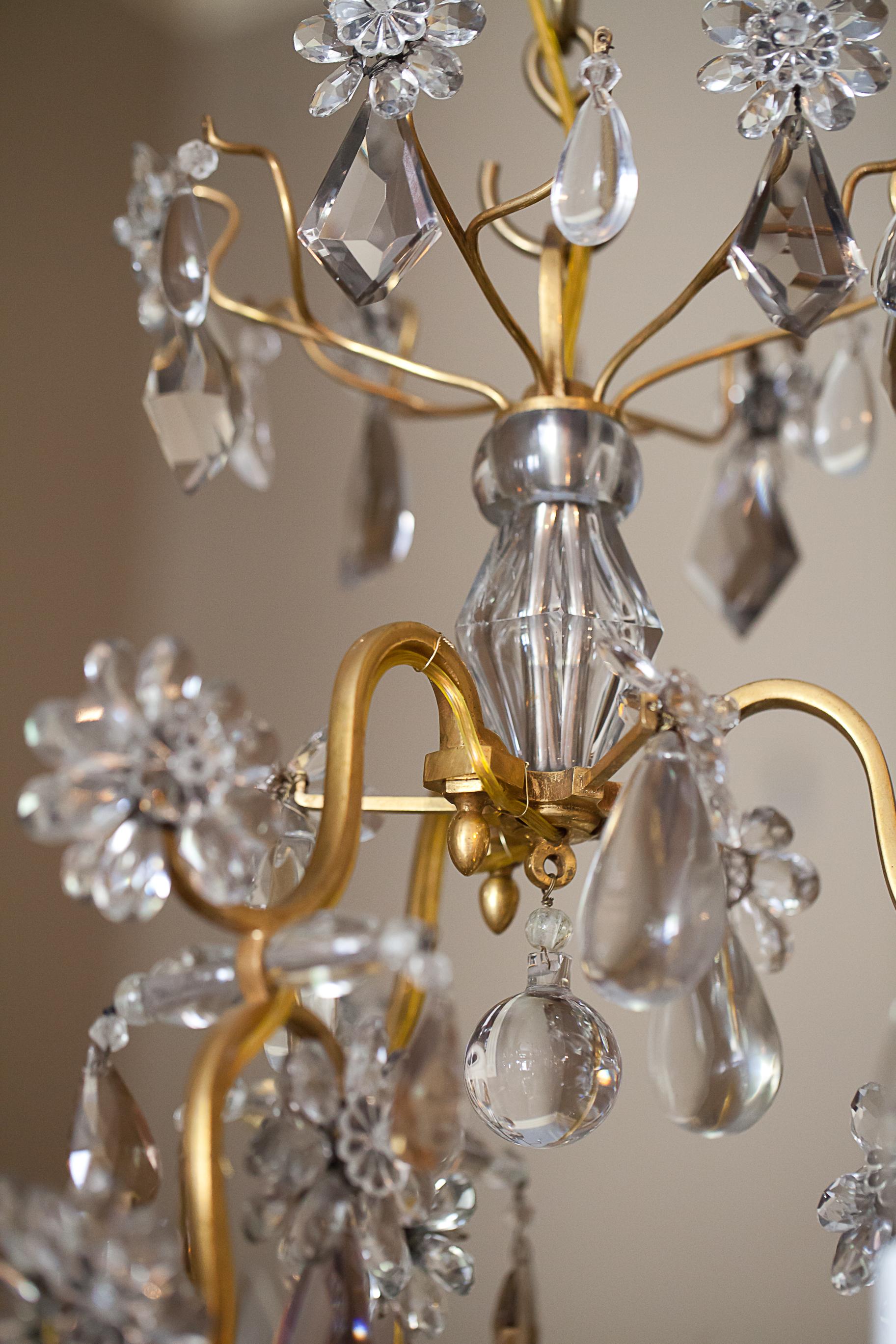 Six-Light Louis XV Style Bronze and Crystal Chandelier, France, circa 1930 2
