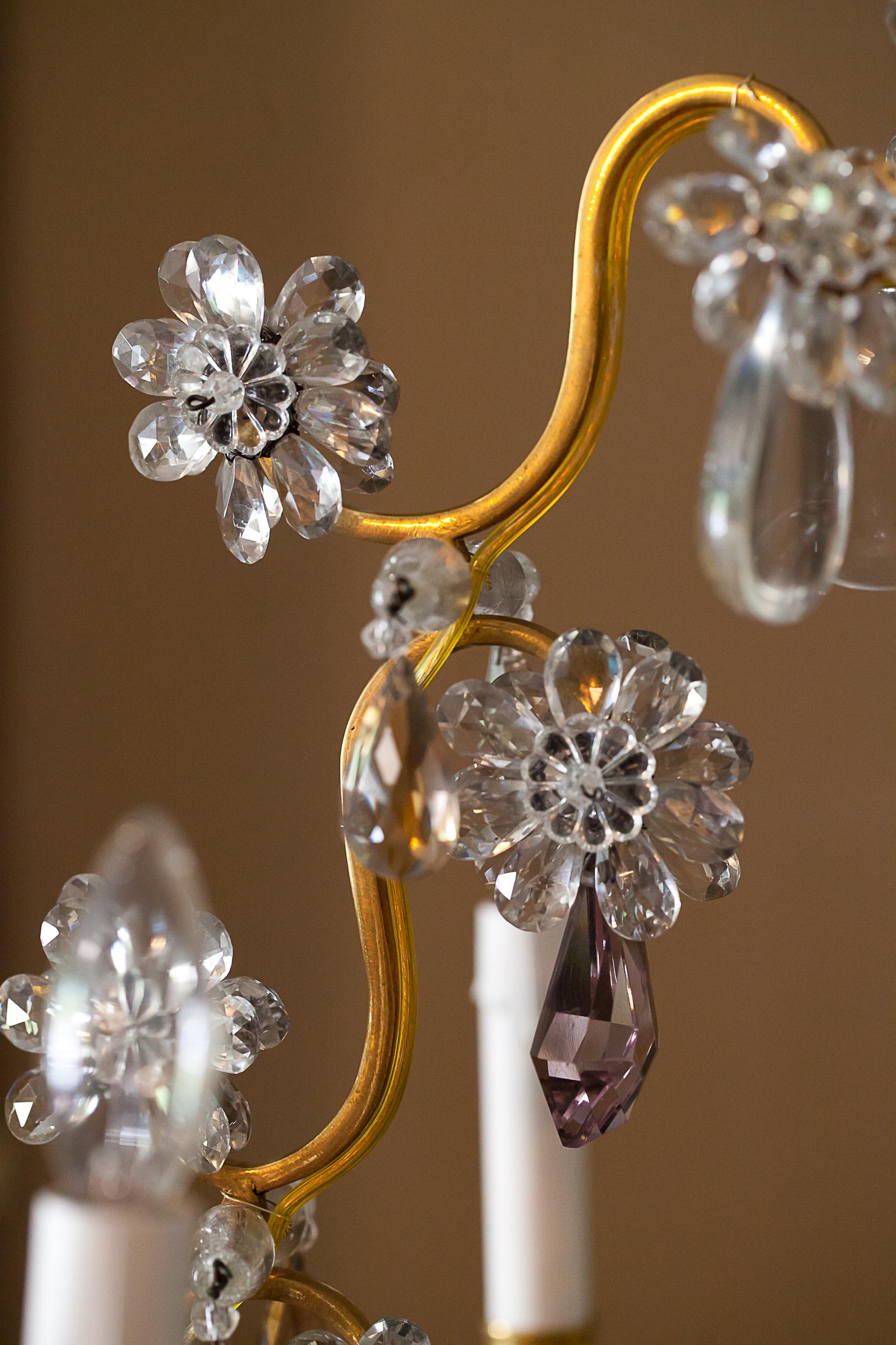 Six-Light Louis XV Style Bronze and Crystal Chandelier, France, circa 1930 4