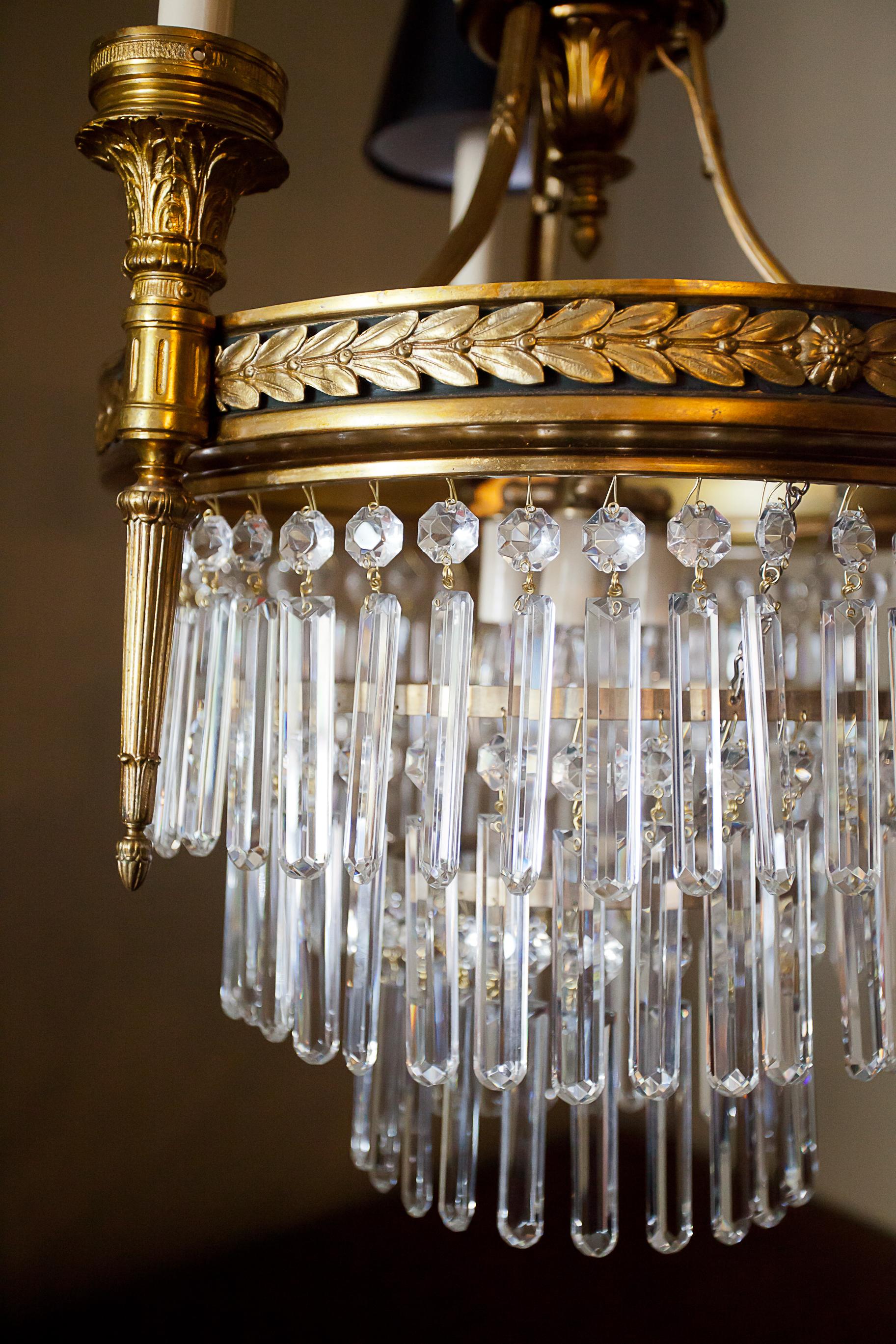 Six-Light Louis XVI Style Chandelier with Shades, circa 1910 For Sale 2