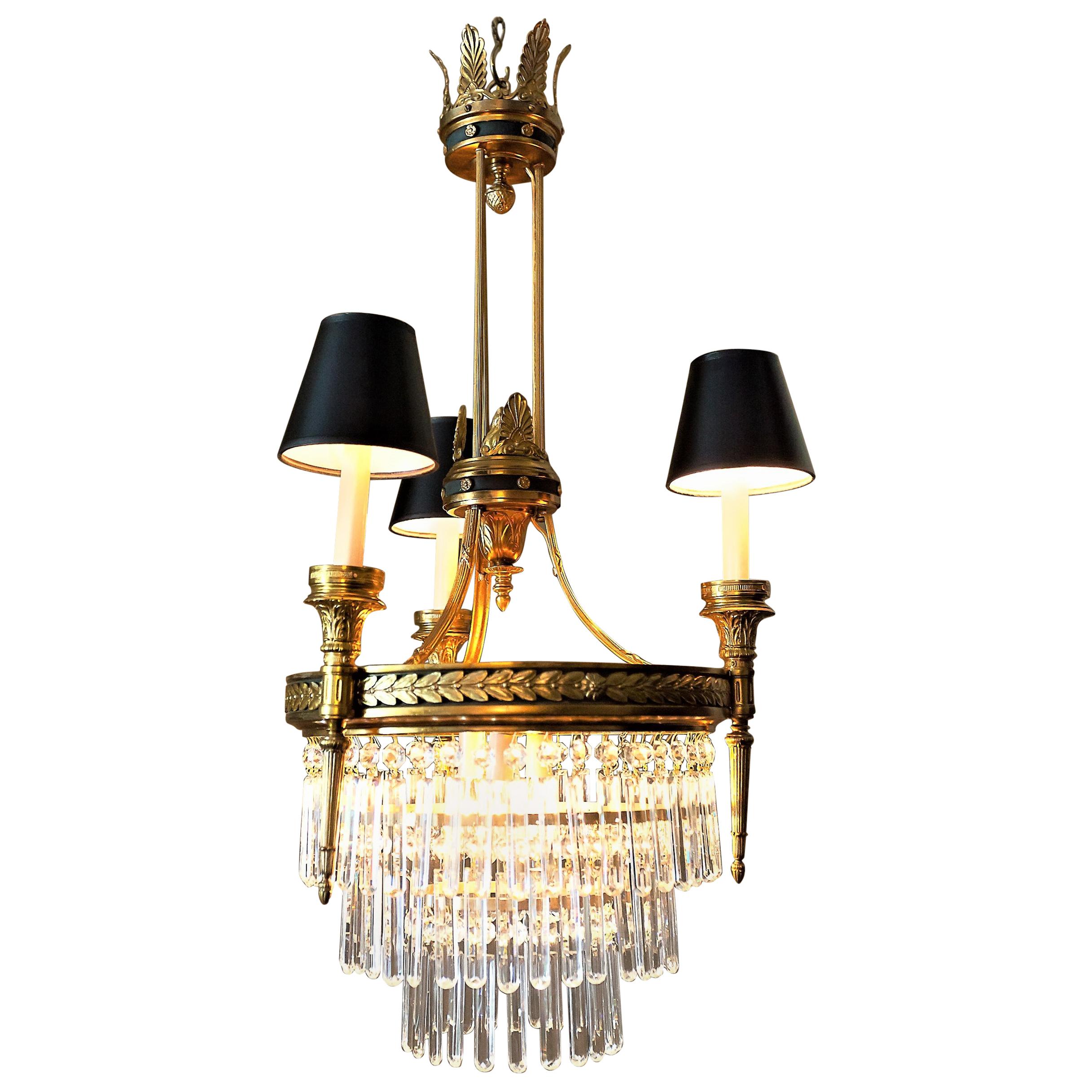 Six-Light Louis XVI Style Chandelier with Shades, circa 1910 For Sale