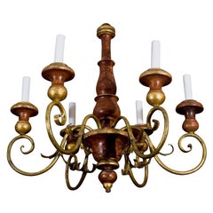 Six light painted wood and iron chandelier