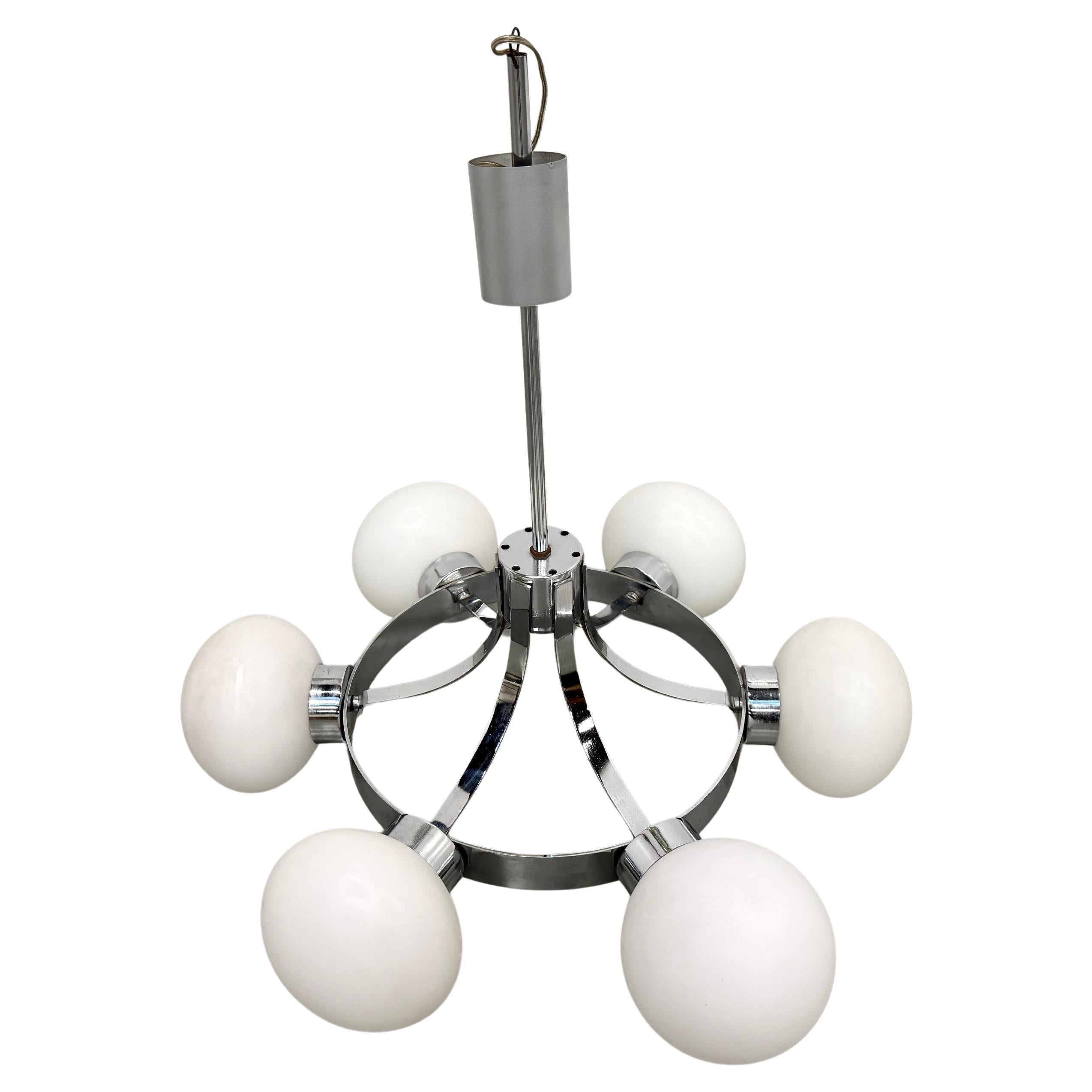 Lampe suspendue à six lumières CIRCA Gaetano Scolari pour Guzzini, Italie, vers 1970 en vente