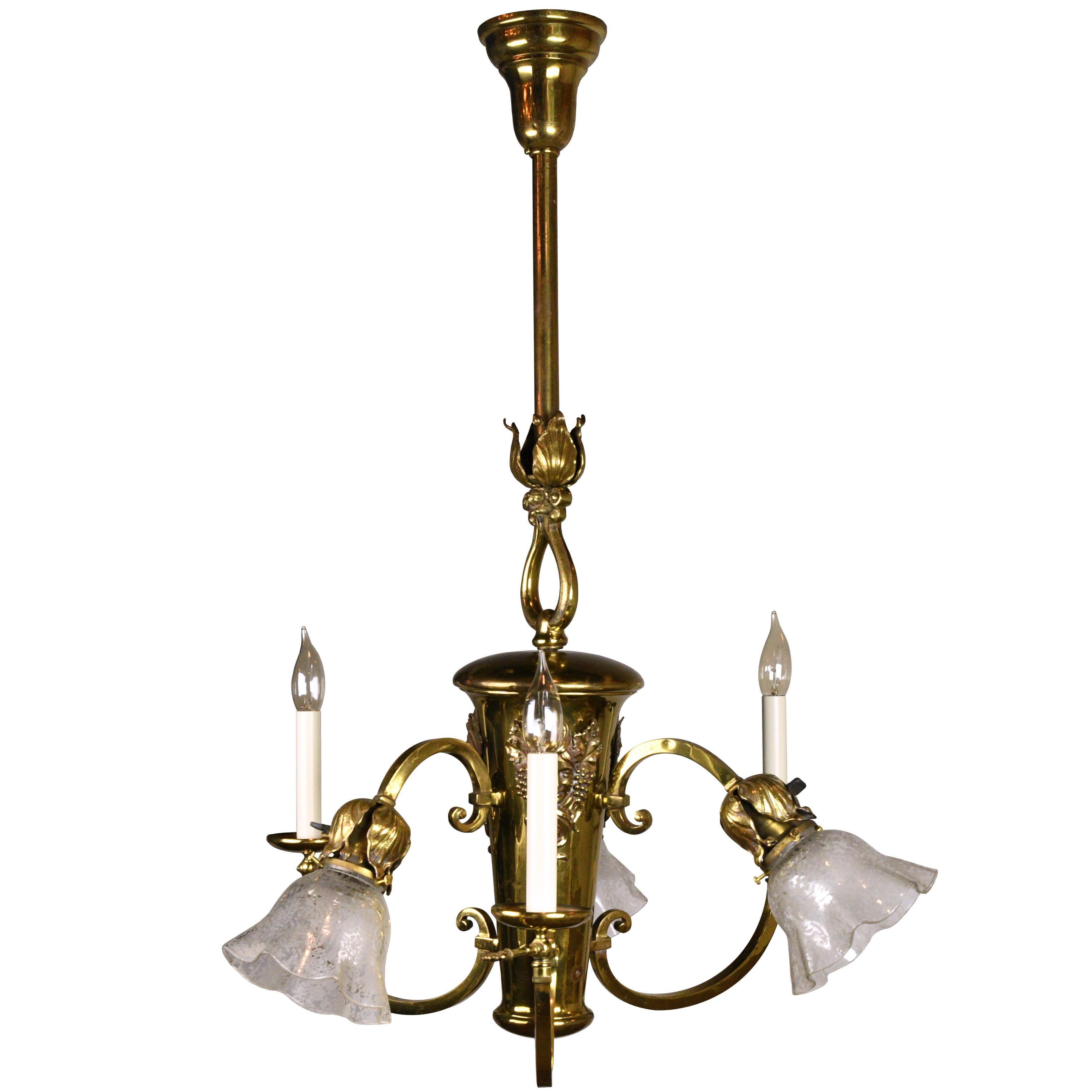 Six-Light Polished Brass Chandelier with Cameos