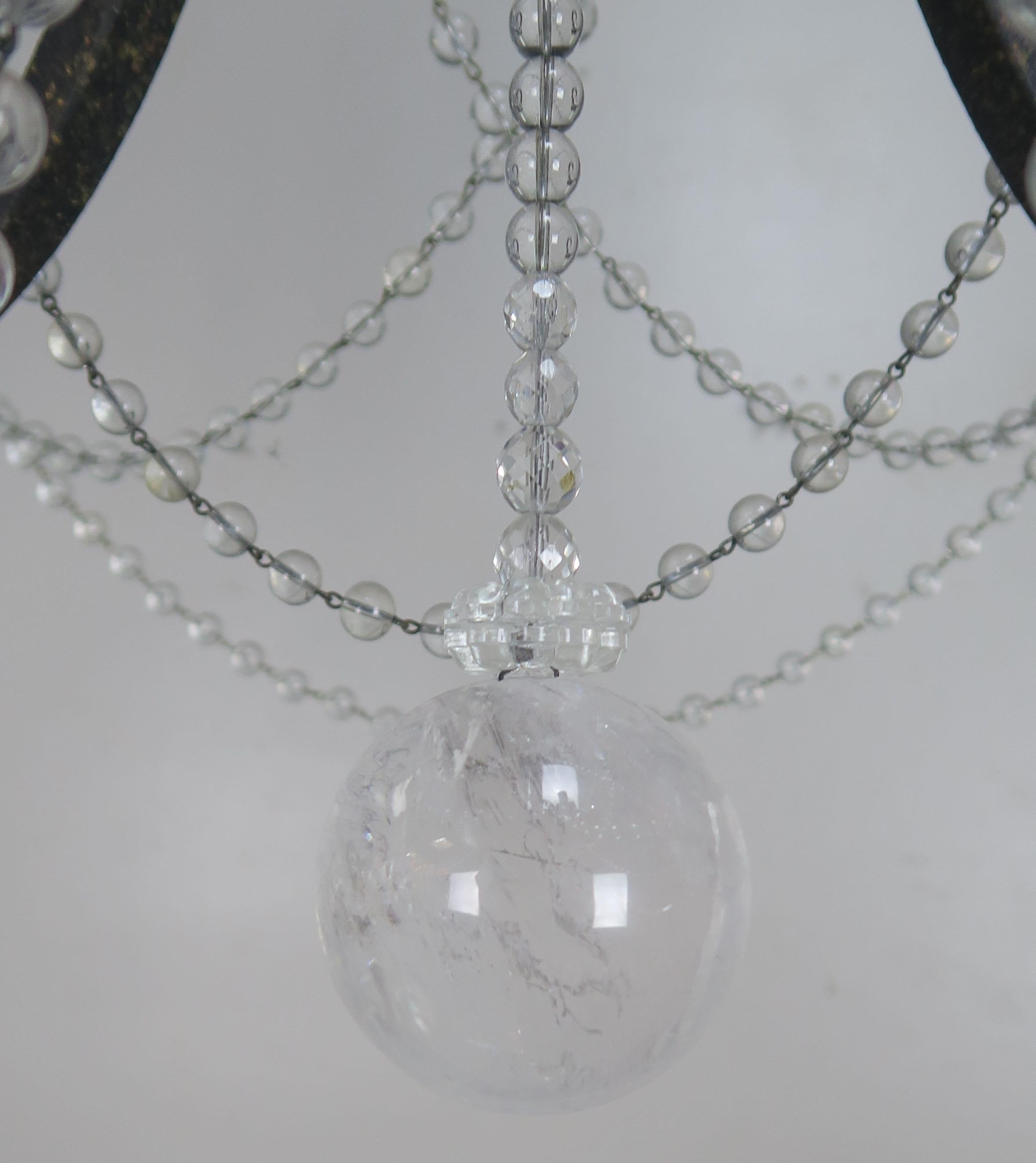 Baroque Six-Light Rock Crystal Wrought Iron Chandelier For Sale
