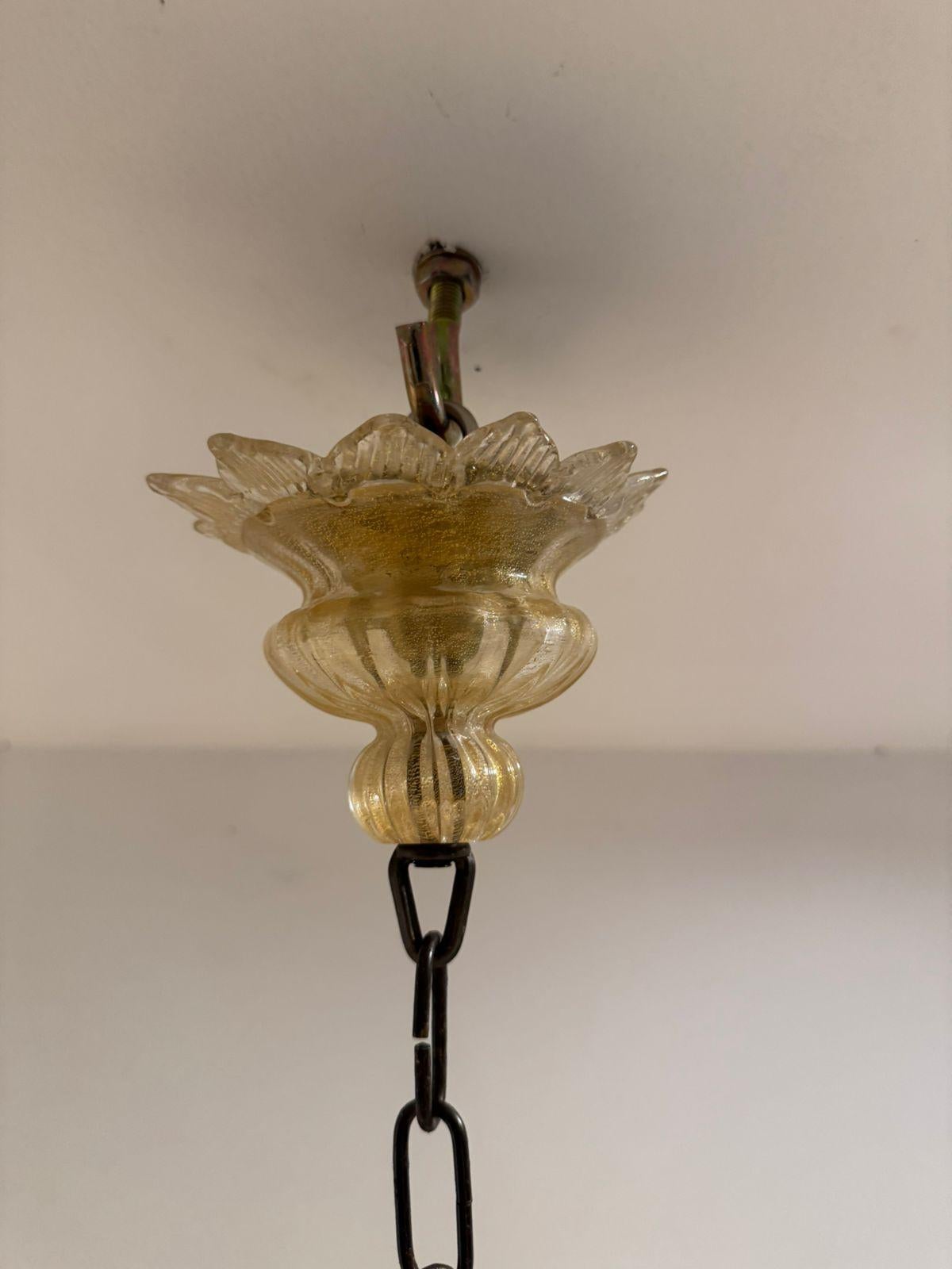 Lampadario floreale Seguso a sei luci in vetro di Murano con polvere d'oro, circa 1950 in vendita 8