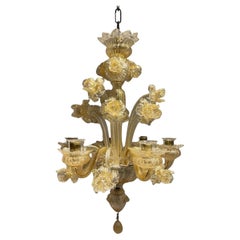 Six light Seguso Floral Chandelier in Gold Dust Murano Glass, circa 1950