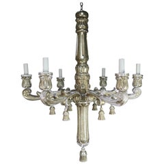 Six-Light Silver Gilt Italian Chandelier with Tassels