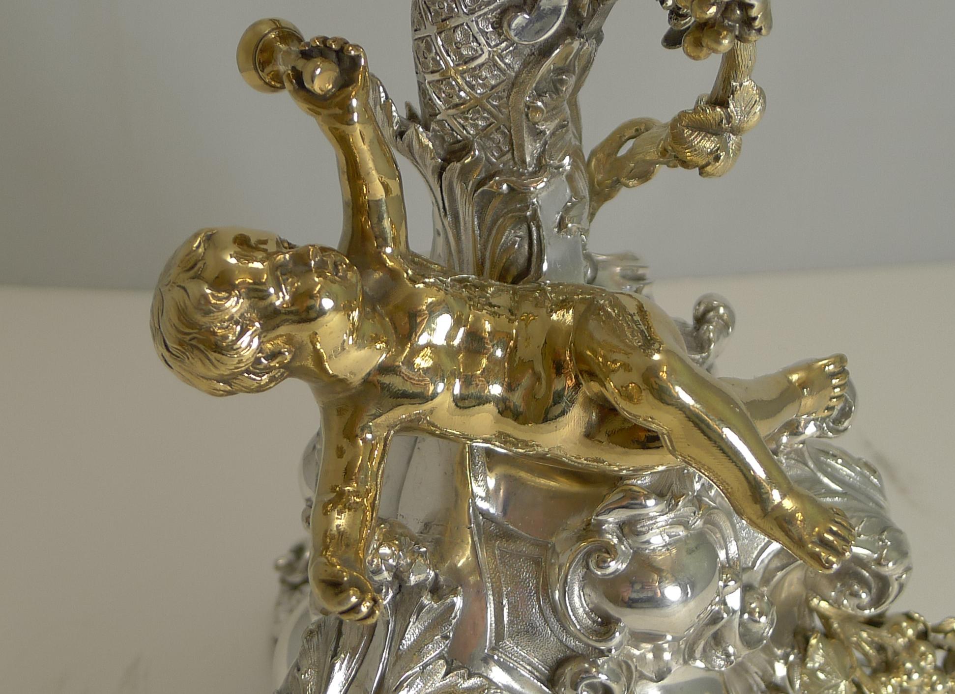 Victorian Six-Light Silver Plated Candelabra / Centrepiece by Elkington, 1868, Cherubs For Sale