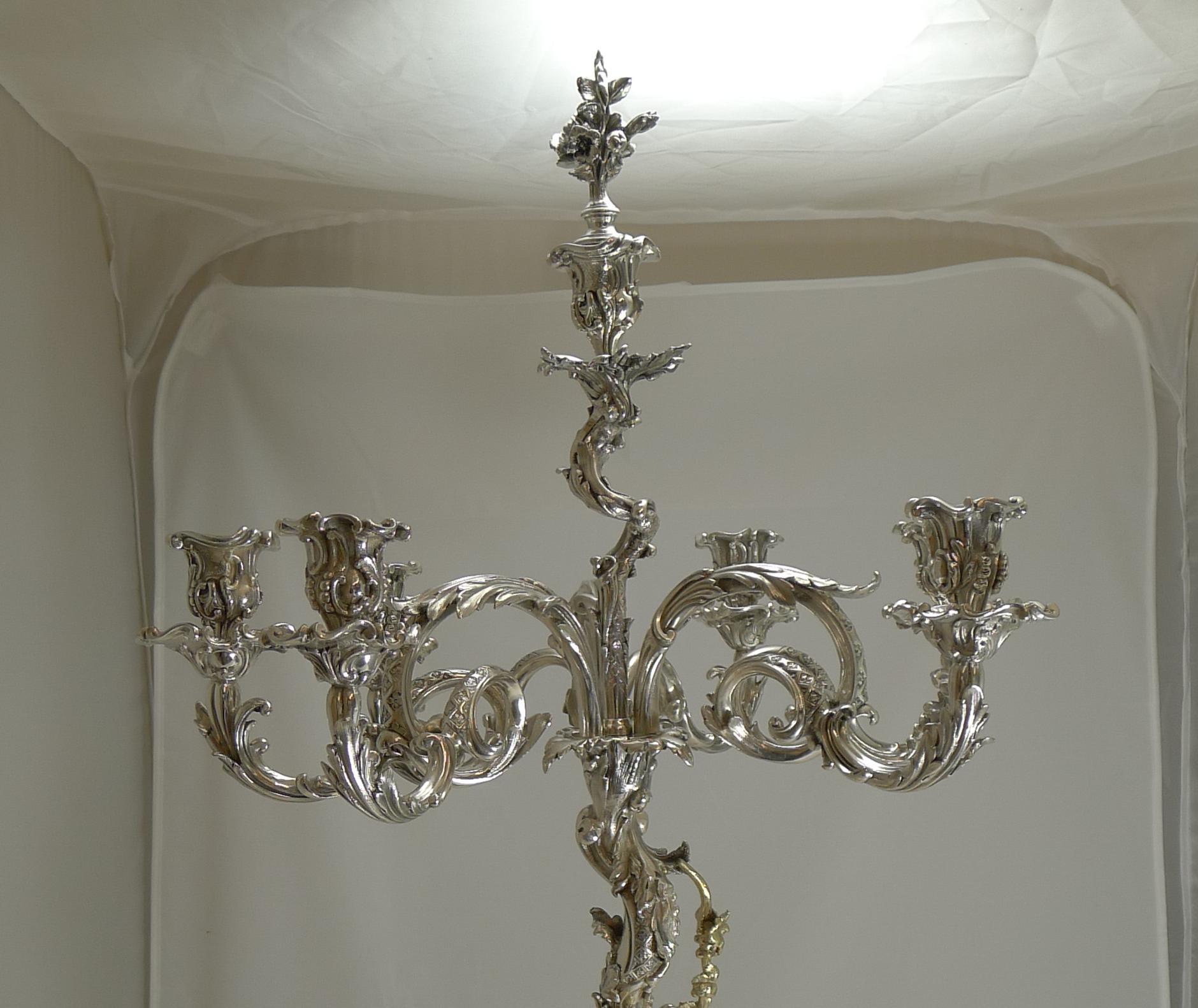 Six-Light Silver Plated Candelabra / Centrepiece by Elkington, 1868, Cherubs In Good Condition For Sale In Bath, GB