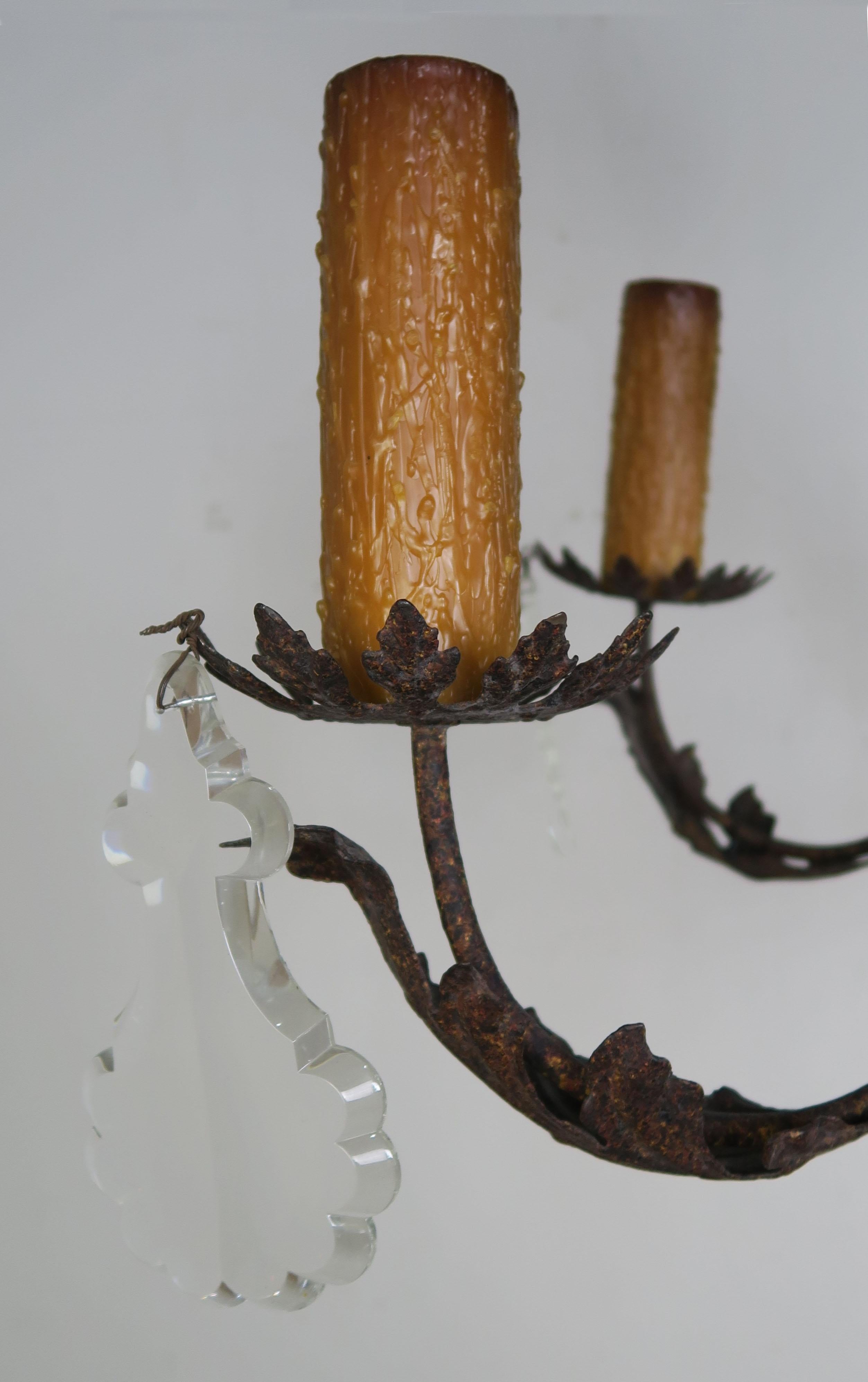 Sechsflammiger schmiedeeiserner Kronleuchter im spanischen Stil mit Kristalltropfen 4