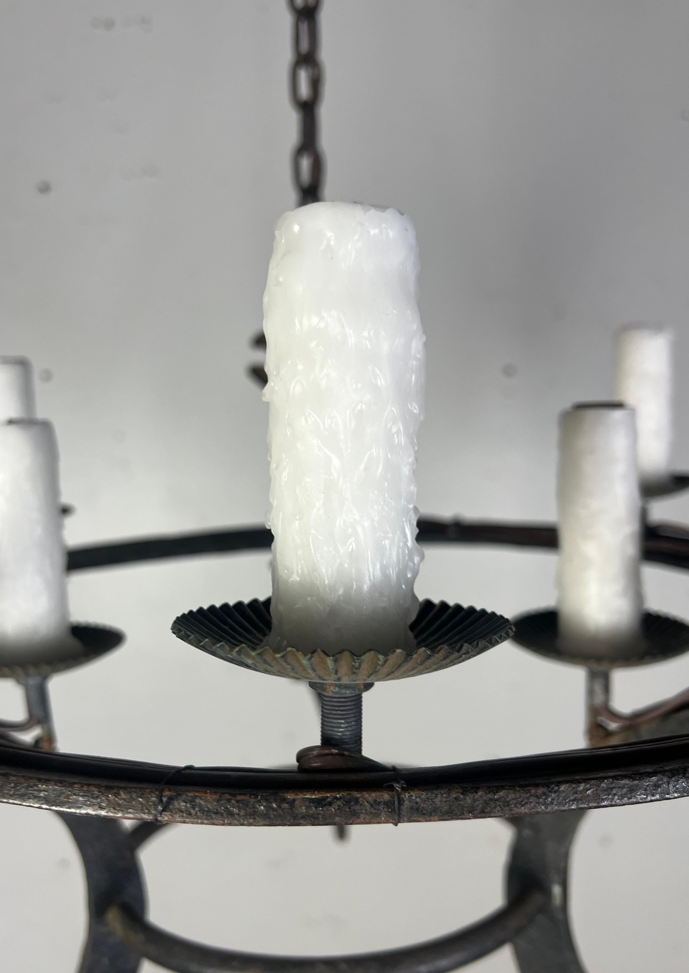 Lampadario a sei luci in ferro battuto spagnolo in vendita 3