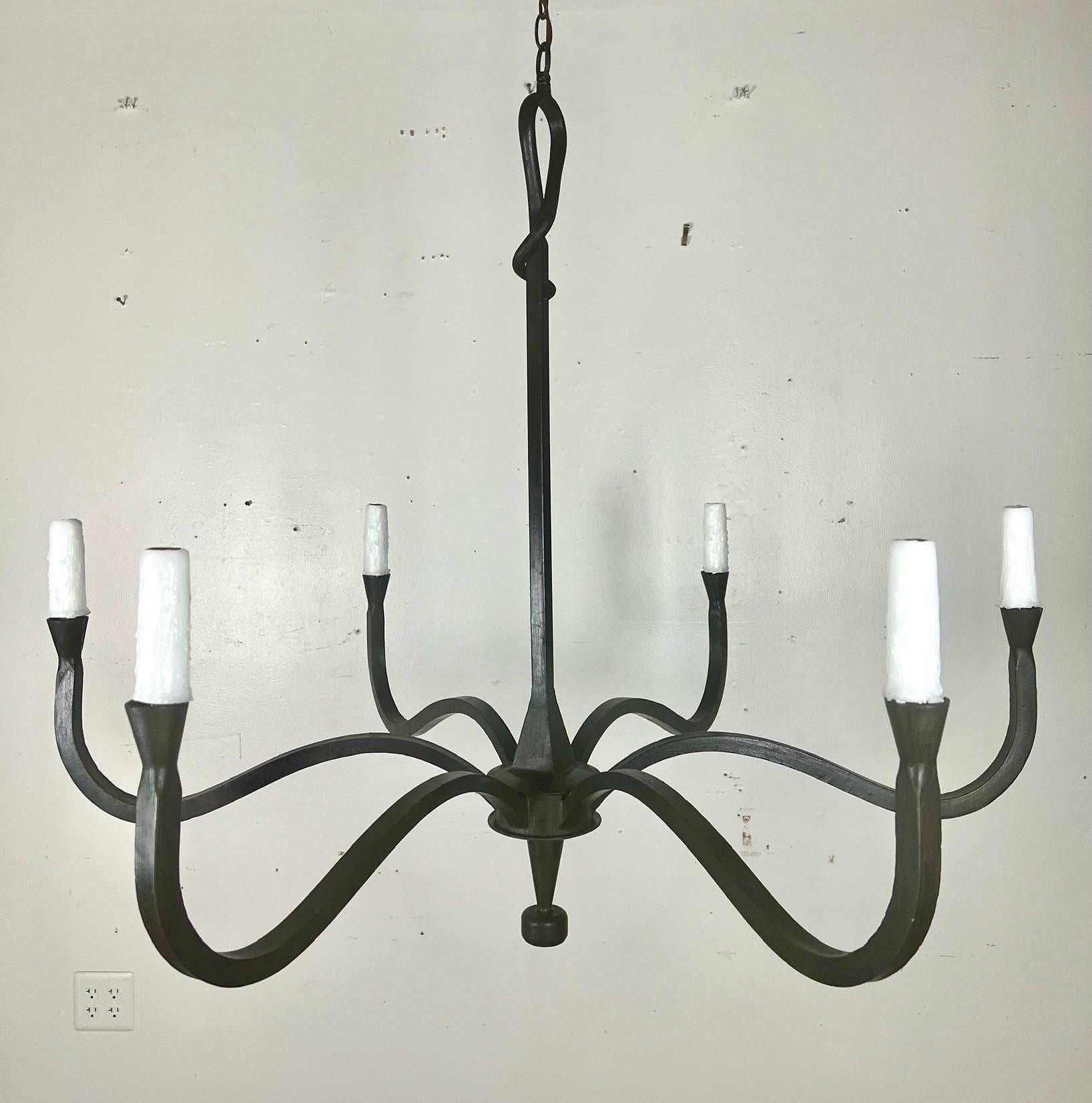 Six Light Wrought Iron Chandelier by Melissa Levinson For Sale 1