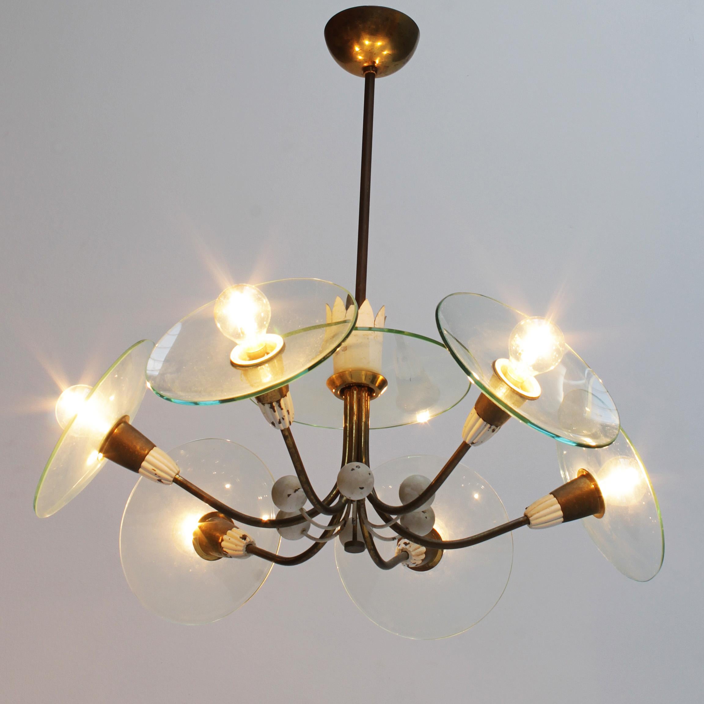 Mid-Century Modern Six-Lights Chandelier attributed to Pietro Chiesa, Italy For Sale