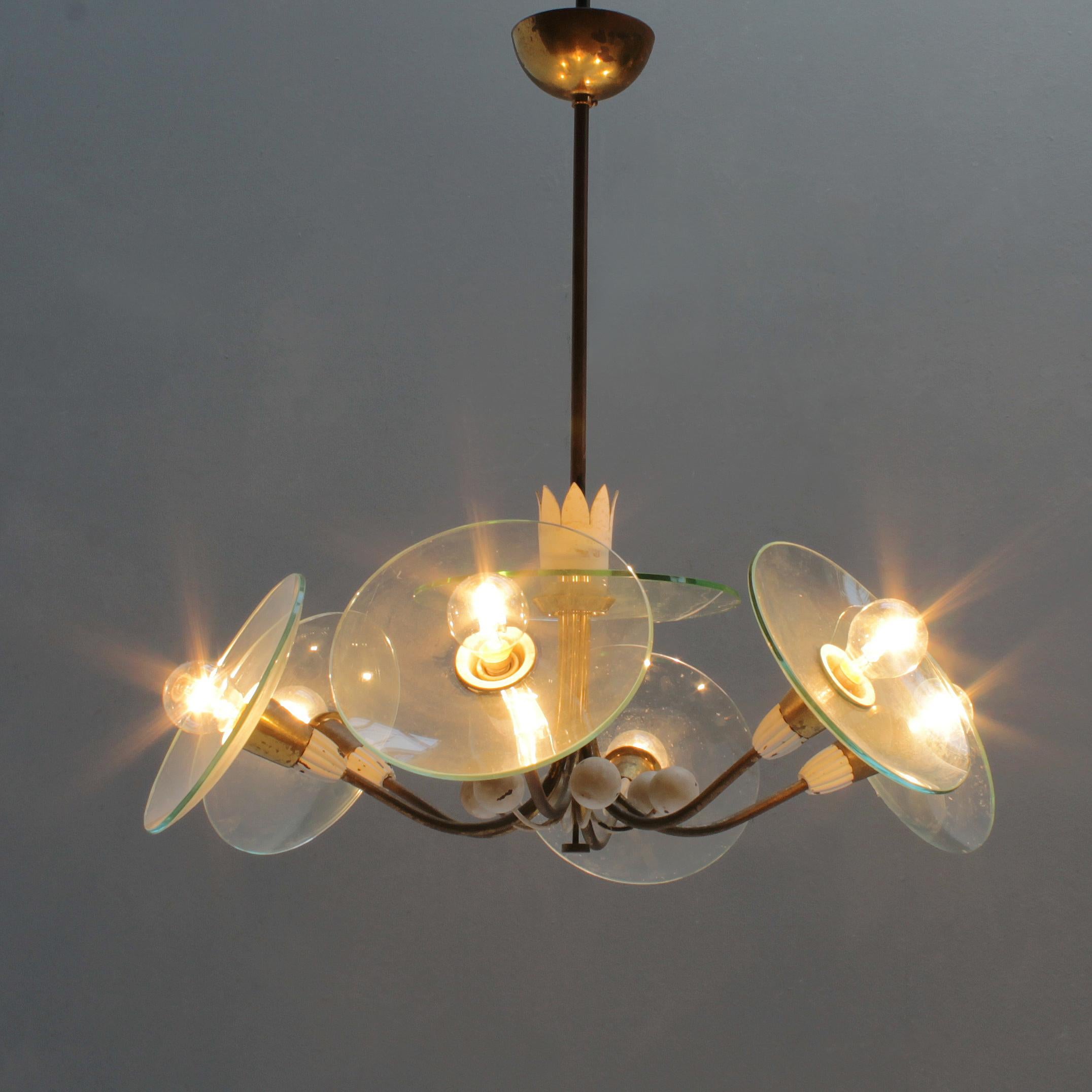 Mid-20th Century Six-Lights Chandelier attributed to Pietro Chiesa, Italy For Sale