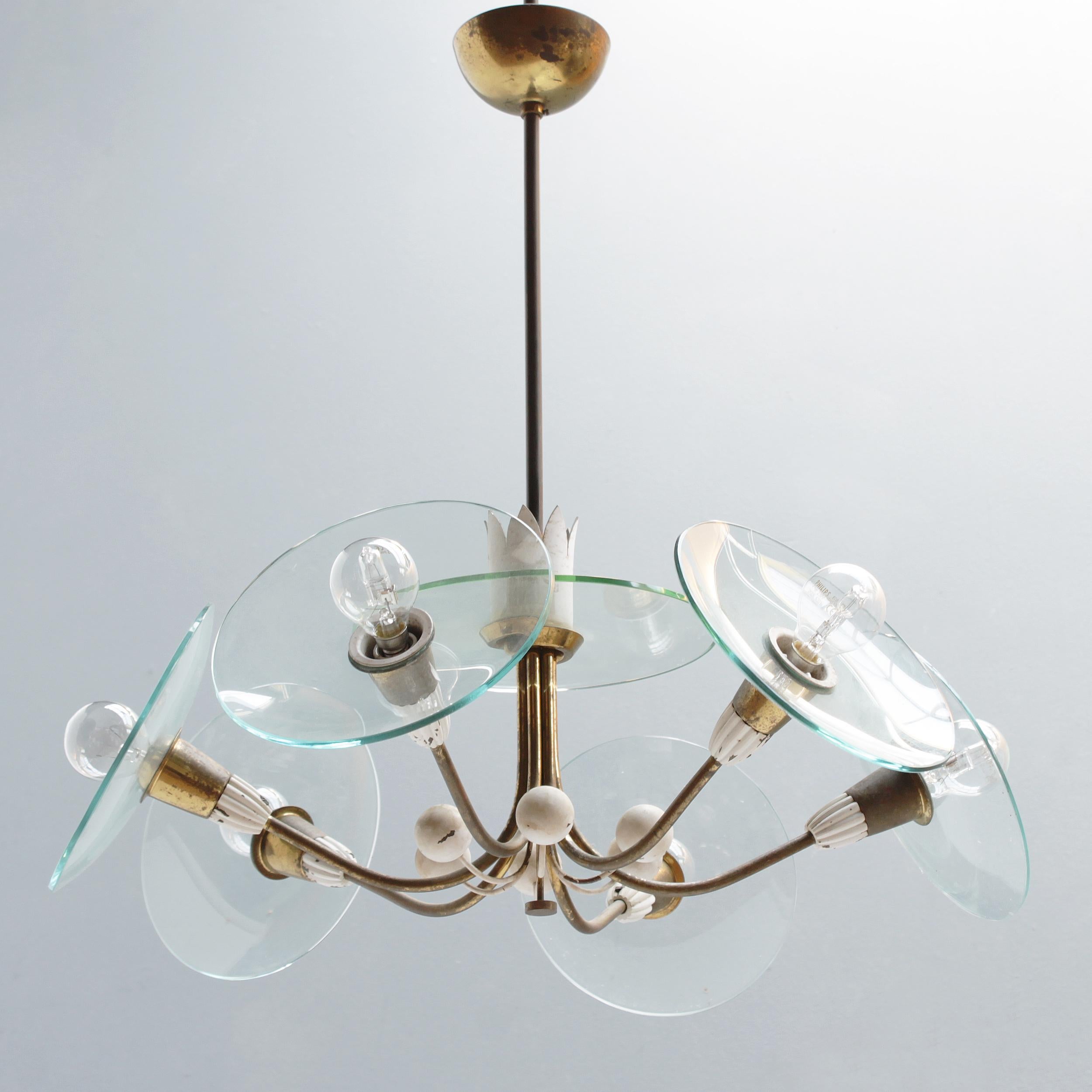 Brass Six-Lights Chandelier attributed to Pietro Chiesa, Italy For Sale