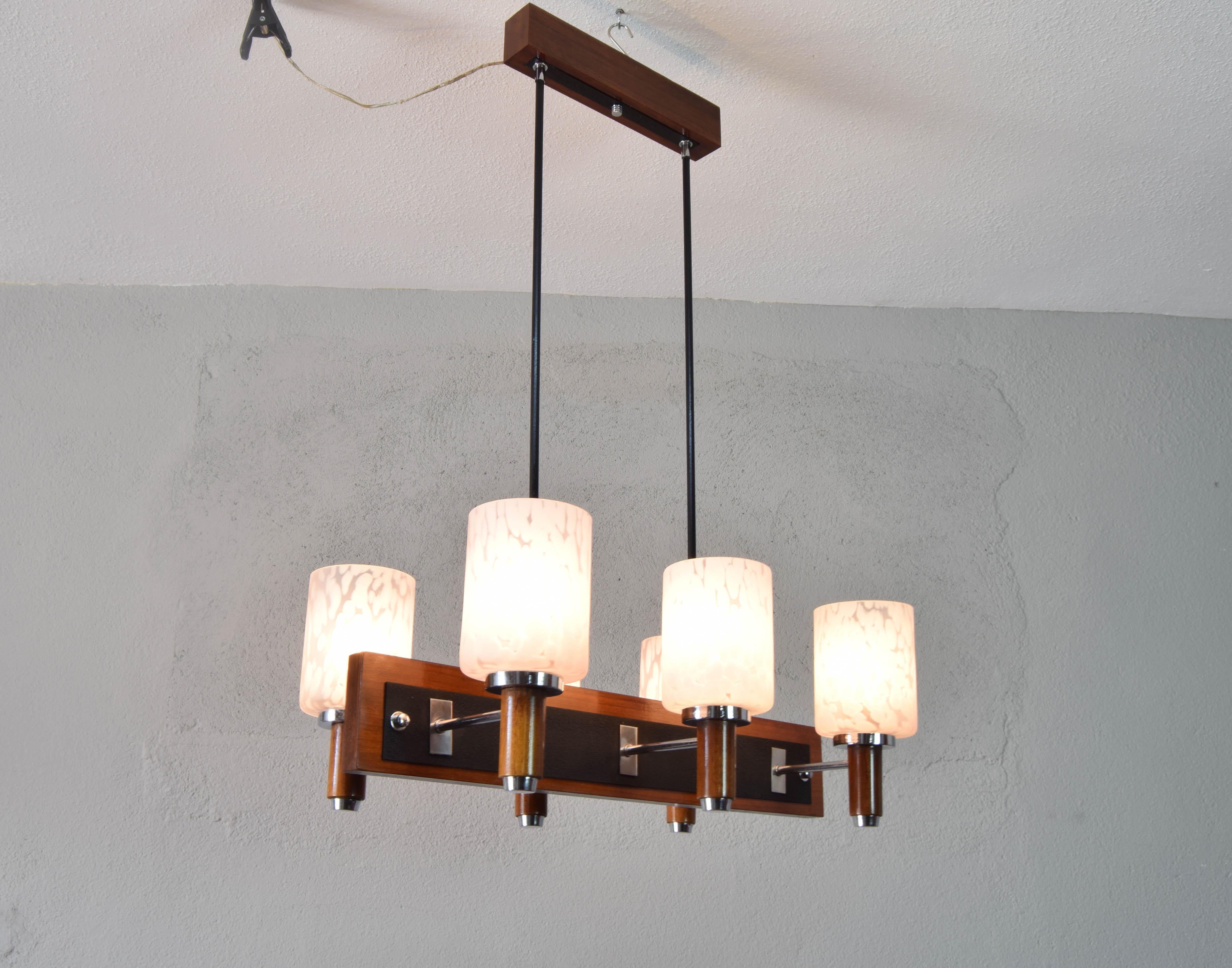 Six Lights Danish Teak and Murano Scandinavian Modern Chandelier 60s 4