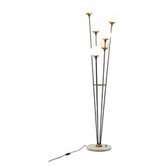 Six lights floor lamp in laquered metal, brass and opaline glass