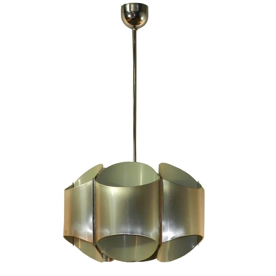 Six Lights Pendant in Inox and White Lacquer, circa 1970 For Sale