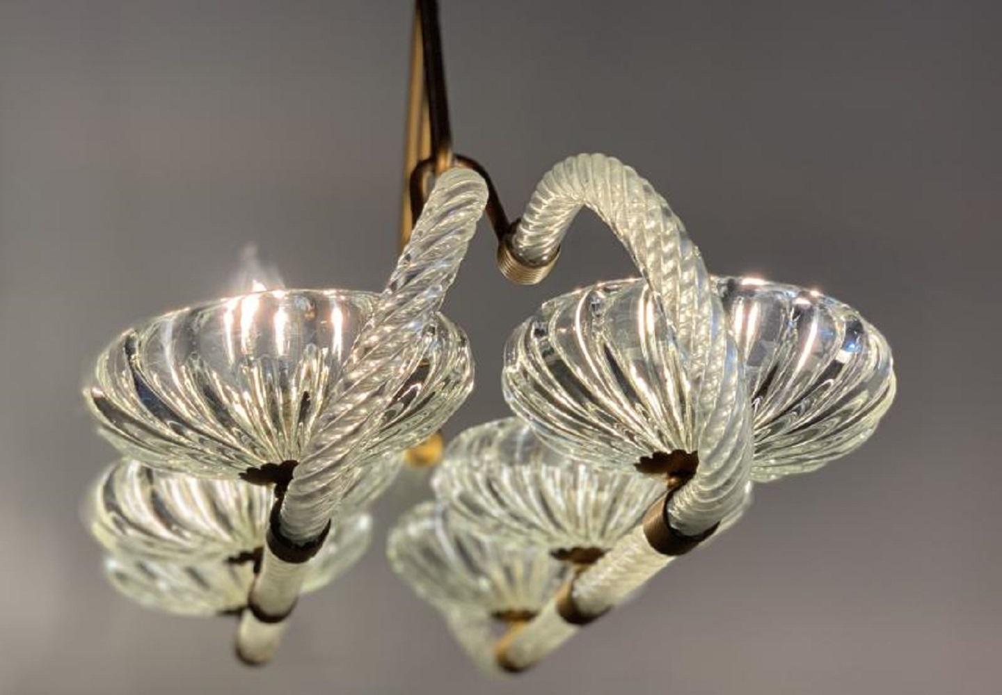 Mid-20th Century Six Lights Venetian Chandelier by Livio Seguso, circa 1940