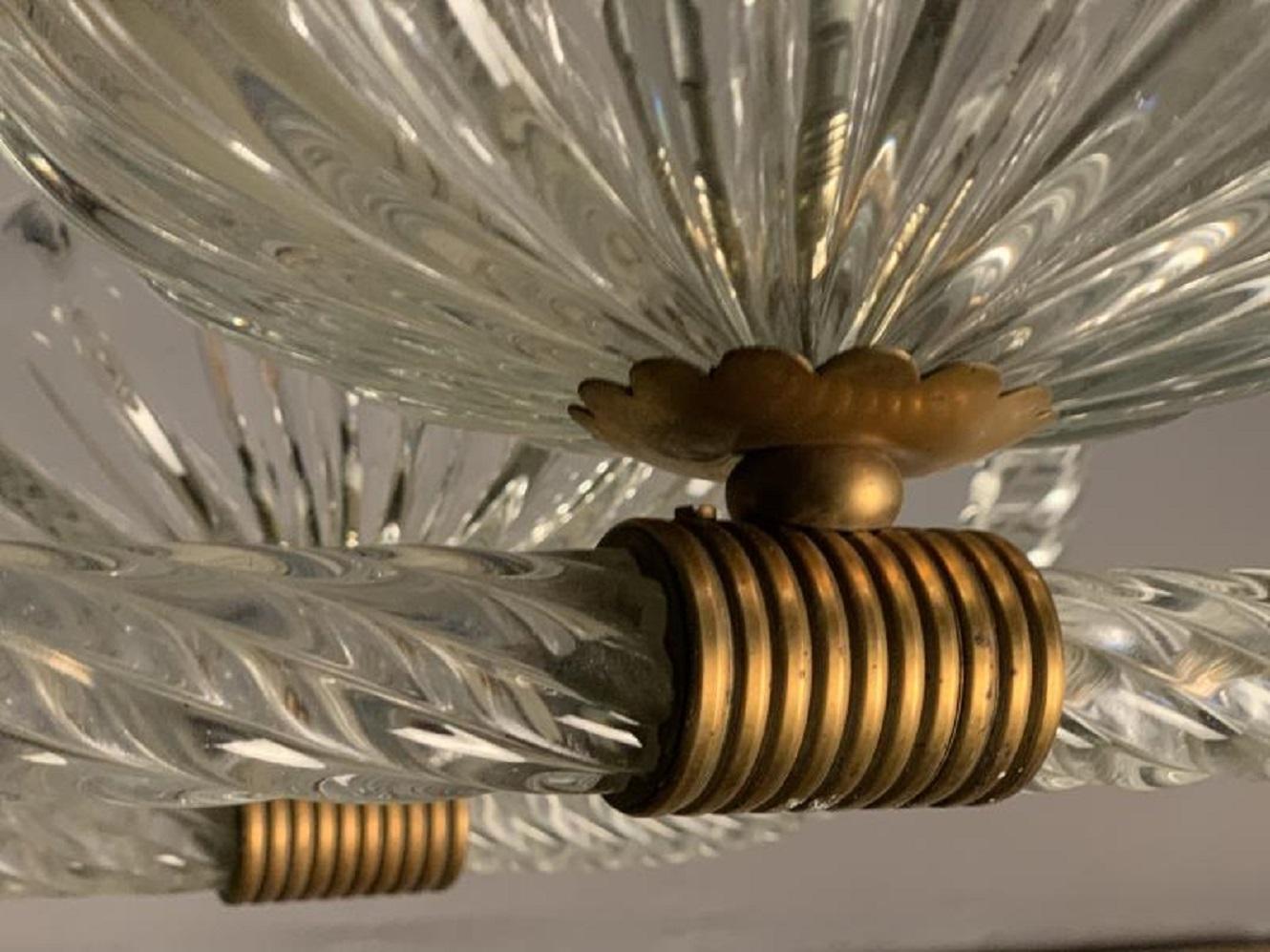 Murano Glass Six Lights Venetian Chandelier by Livio Seguso, circa 1940