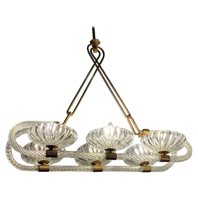 Livio Seguso six-light Venetian chandelier, ca. 1940, offered by Watteeu