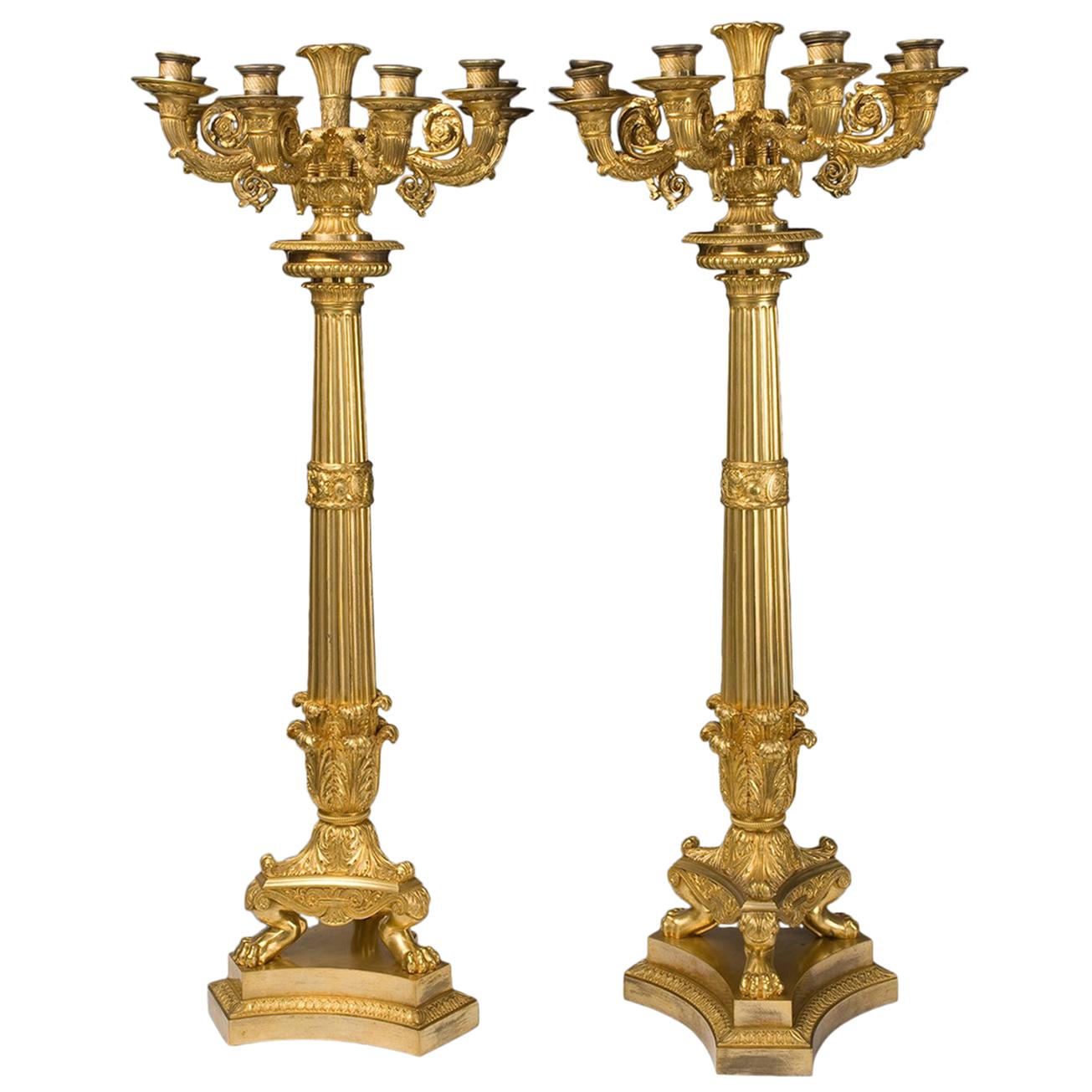 Antique French Bronze and Ormolu Restauration Period Candelabra, circa