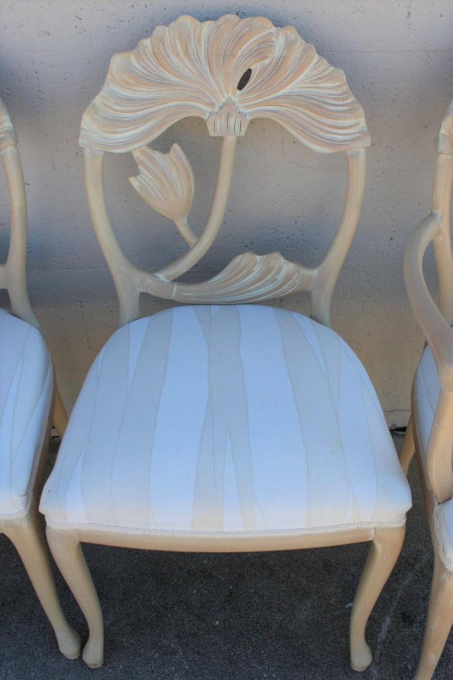 Six Lime Wash Floral Carved Dining Chairs in the Manner of Phyllis Morris 4